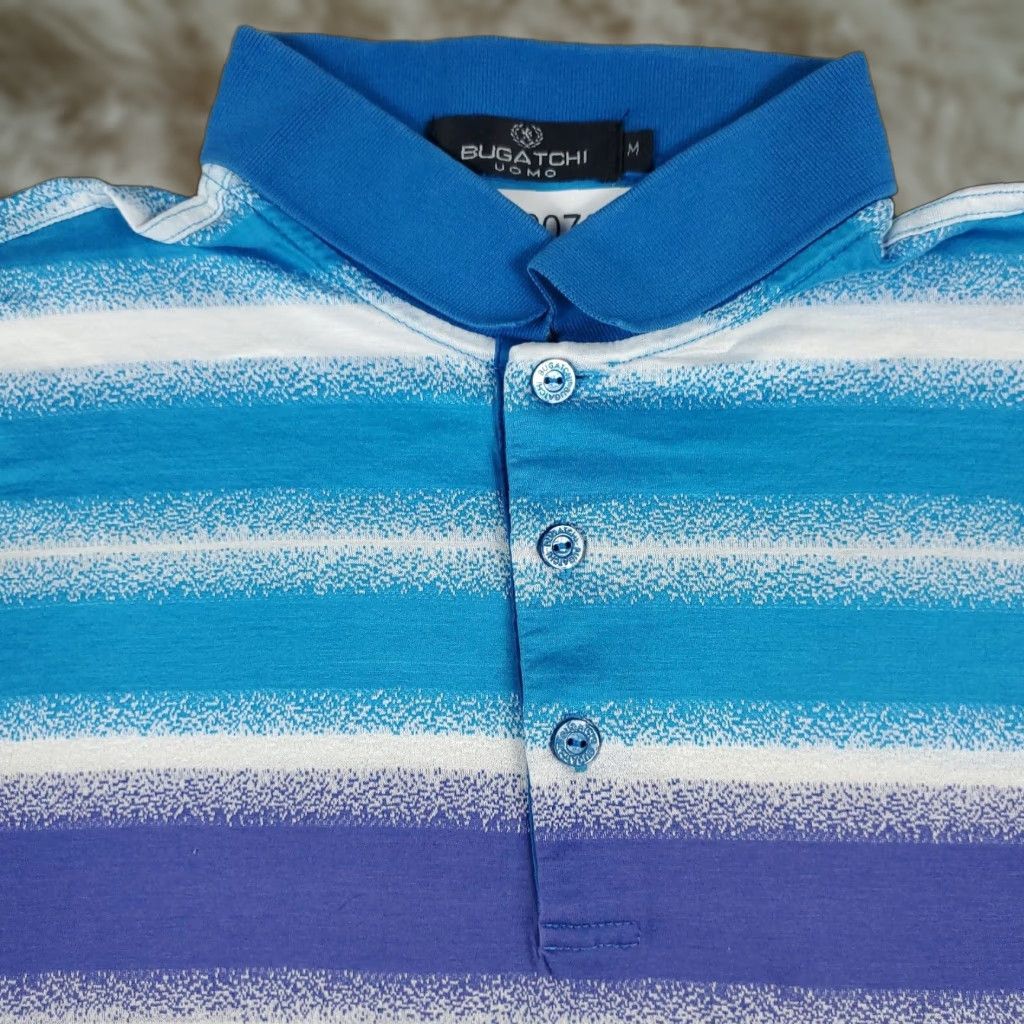 BUGATCHI VINTAGE Bugatchi Polo Shirt Mens Size M Blue White Striped Short Sleeve Casual Shirt Adult Medium Blue Striped Logo Buttons Mens Size US M / EU 48-50 / 2 - 1 Thumbnail