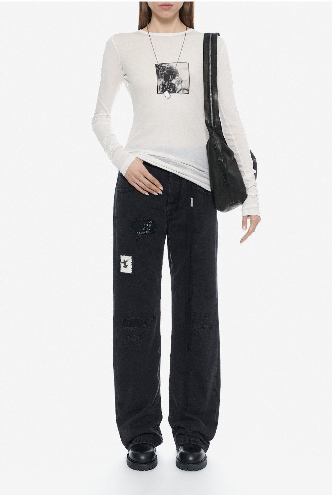 Ann Demeulemeester Ann Demeulemeester Fiene Biker Kiss Cotton Long-Sleeve Top Size S / US 4 / IT 40 - 4 Thumbnail