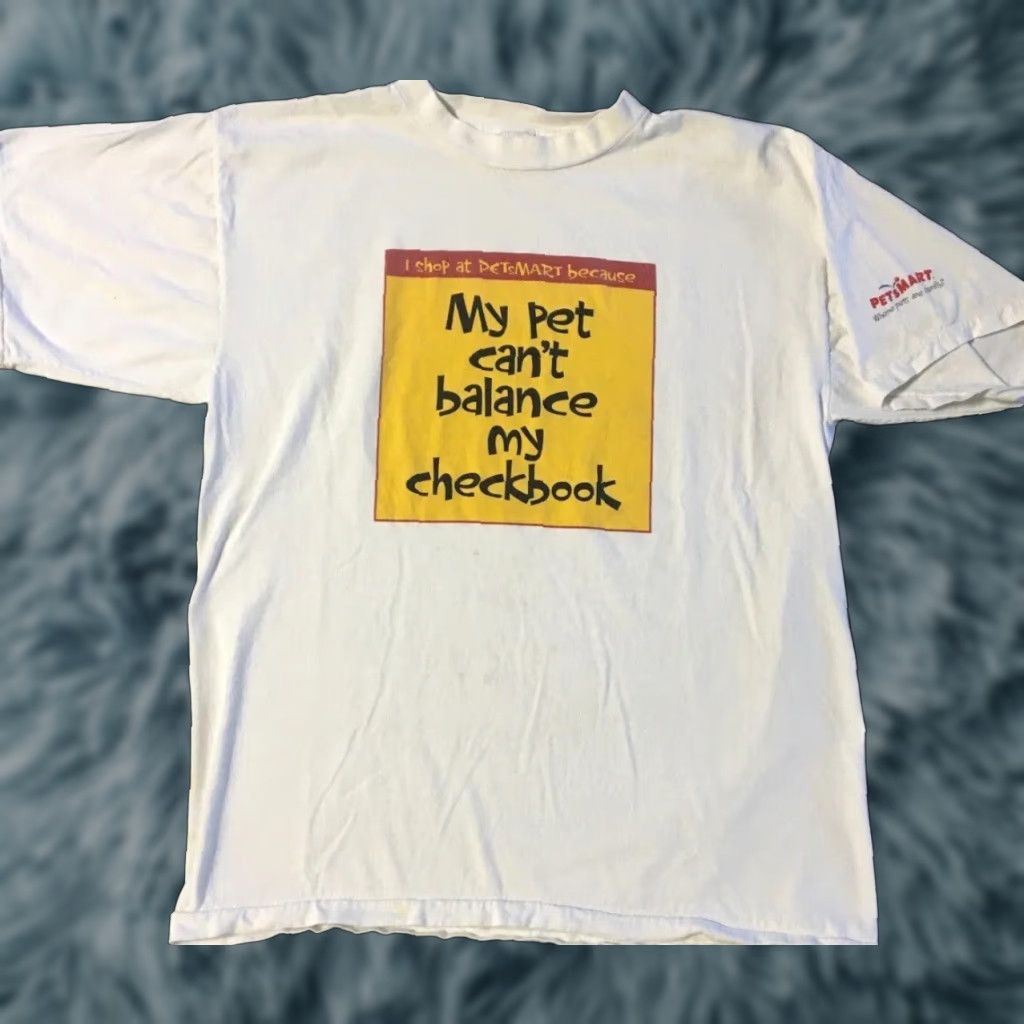 Vintage VINTAGE My Pet Can’t Balance My Checkbook Faded Shirt M White Dog Grunge Hip Hop Funny T-Shirt Mens Size US M / EU 48-50 / 2 - 1 Thumbnail