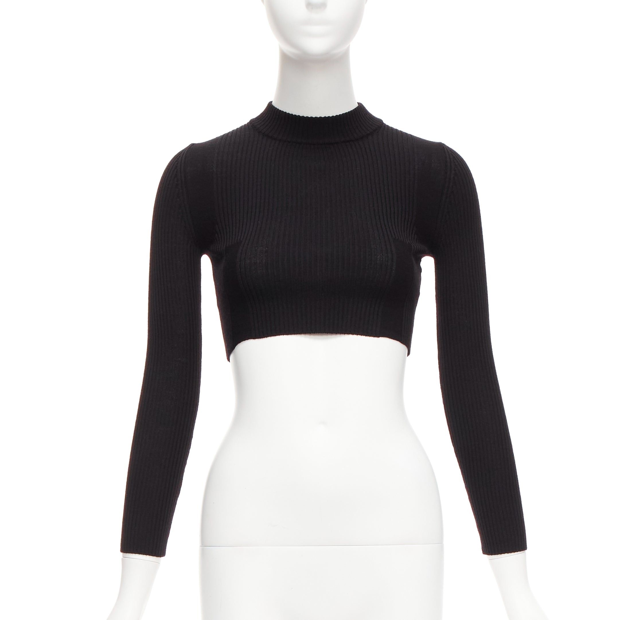 Maison Margiela MAISON MARGIELA 2015 100% wool black crew ribbed sock knit crop top XS Size S / US 4 / IT 40 - 1 Thumbnail