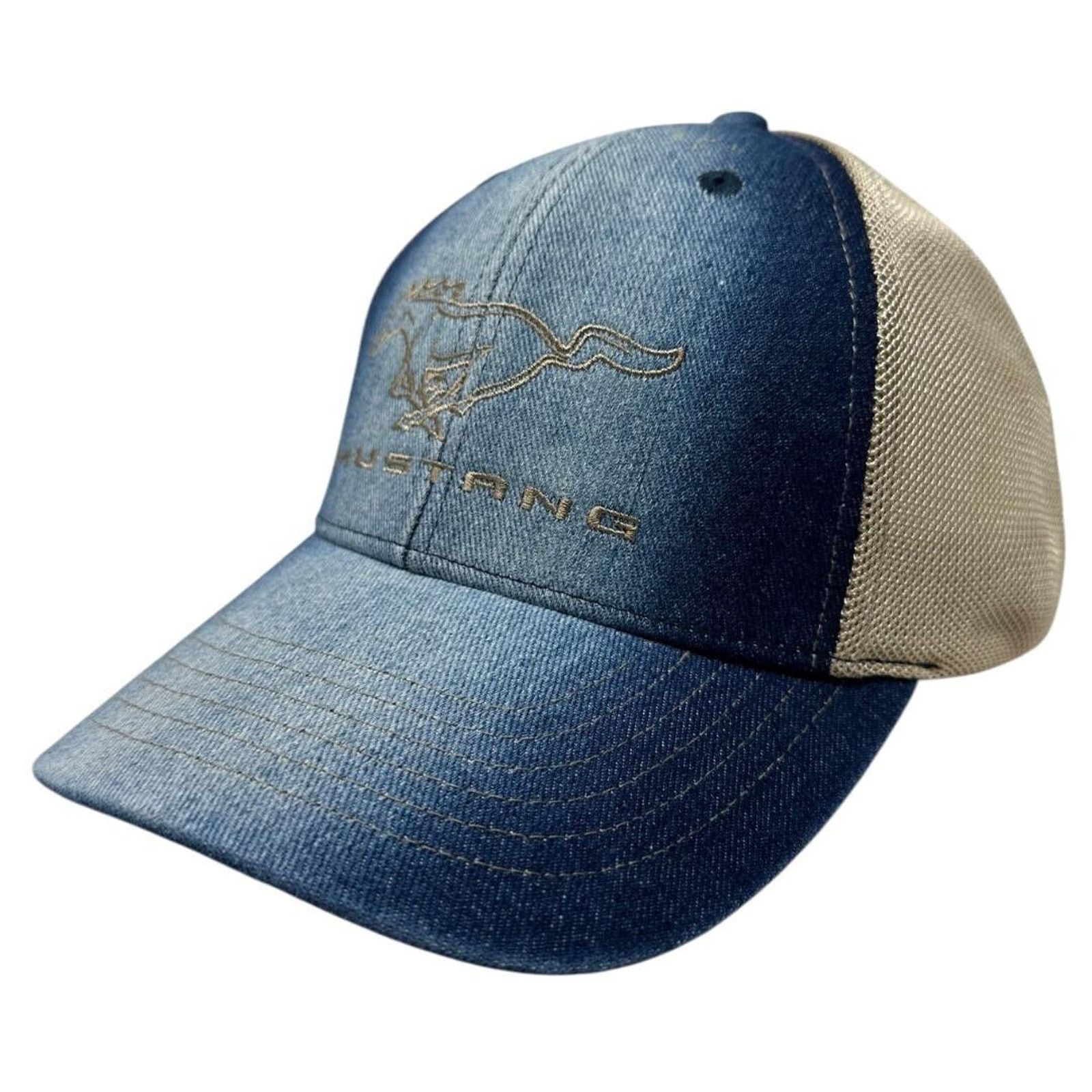 Ford Ford Mustang Men's Hat Embroidered Logo Blue Denim Cap Size ONE SIZE - 1 Thumbnail