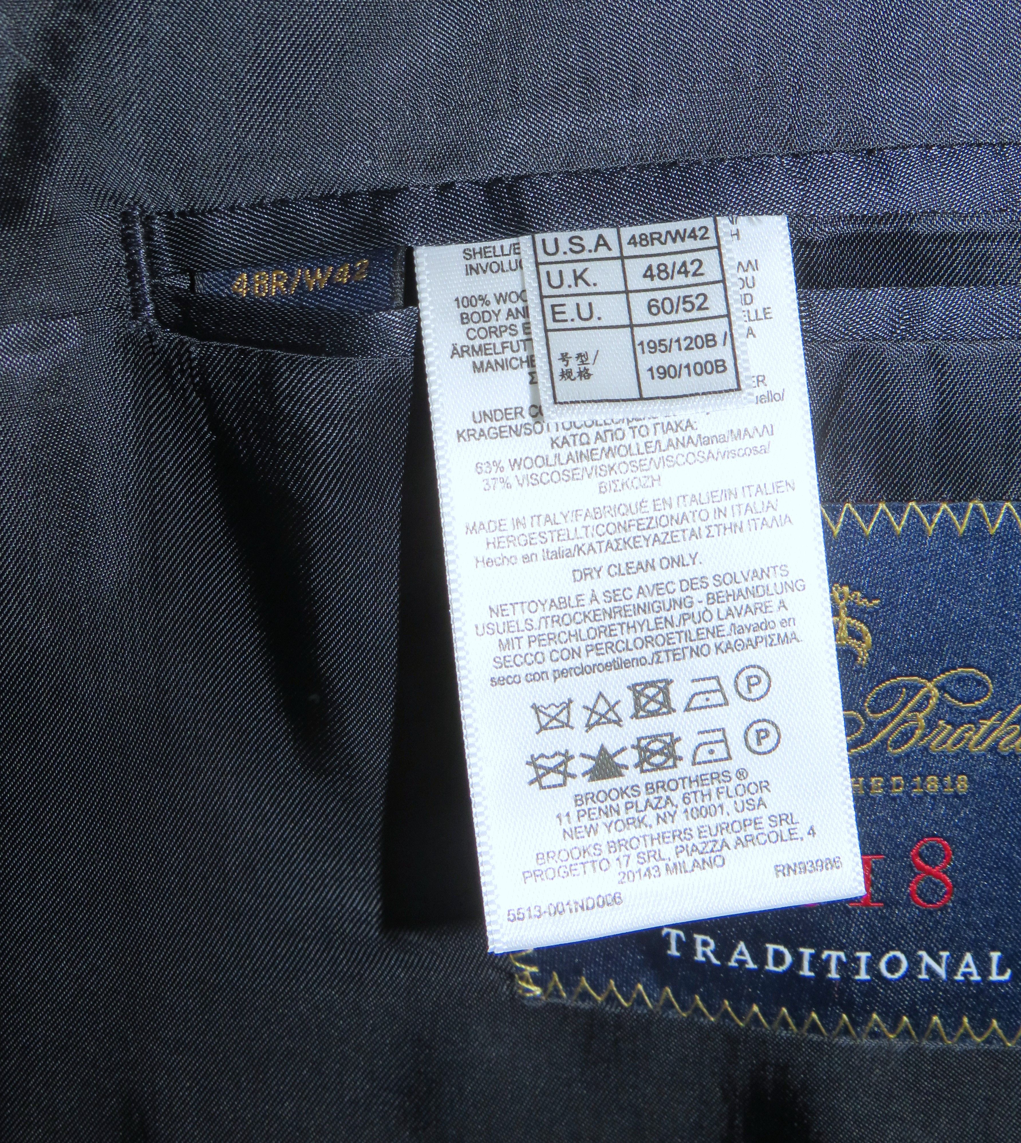 Brooks Brothers 1818 Traditional Vitale Blue Nailshead Two BTTN Suit 48R NWT Size 48R - 16 Thumbnail