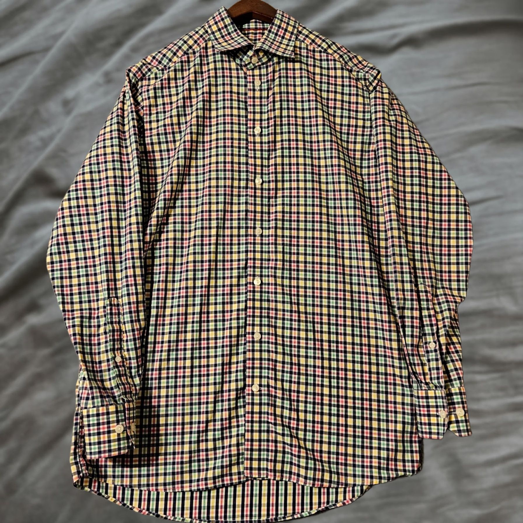 Eton Eton Shirt Men 42 16.5 Checkered Plaid Cotton Long Sleeve Contemporary Fit White Blue Green Men Size US XL / EU 56 / 4 - 1 Thumbnail