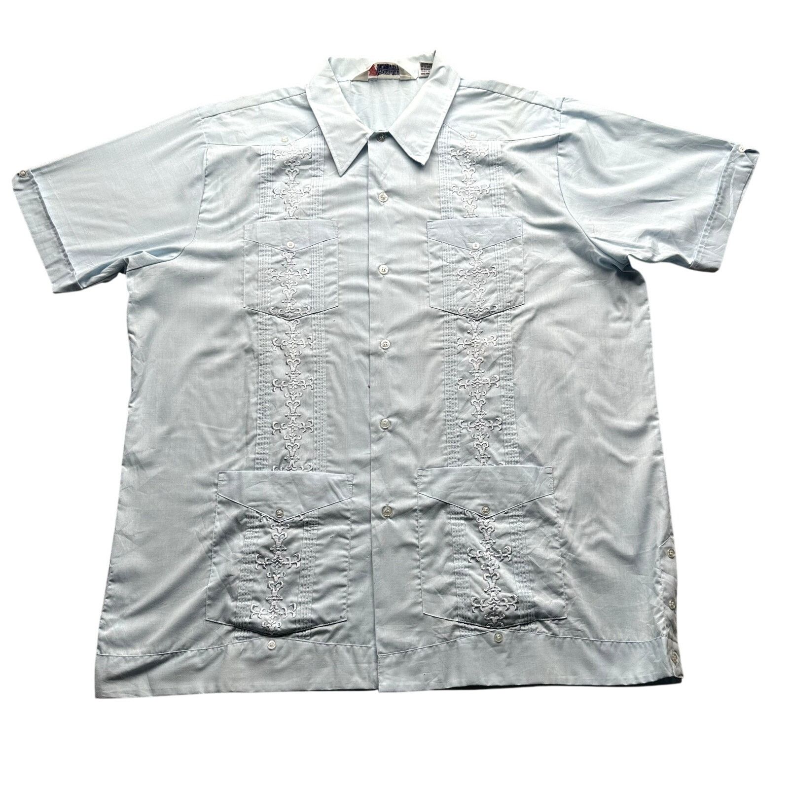 Other Vintage Romani Permanent Guayabera Cuban Shirt Mens XL Blue Size US XL / EU 56 / 4 - 1 Thumbnail