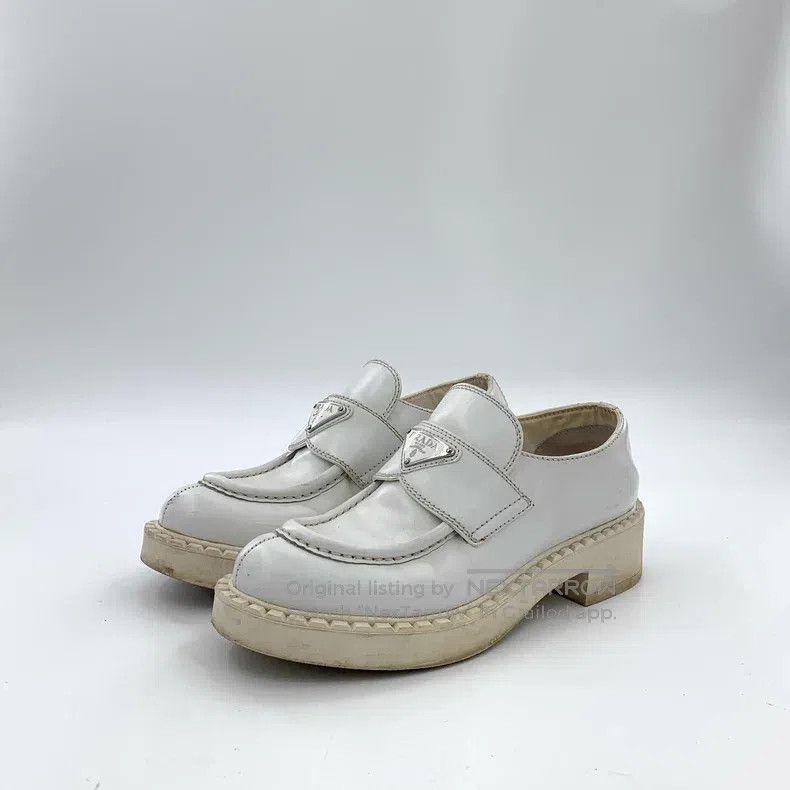 Prada Prada White triangle label casual flat loafers single shoe Size US 5.5 / IT 35.5 - 1 Thumbnail