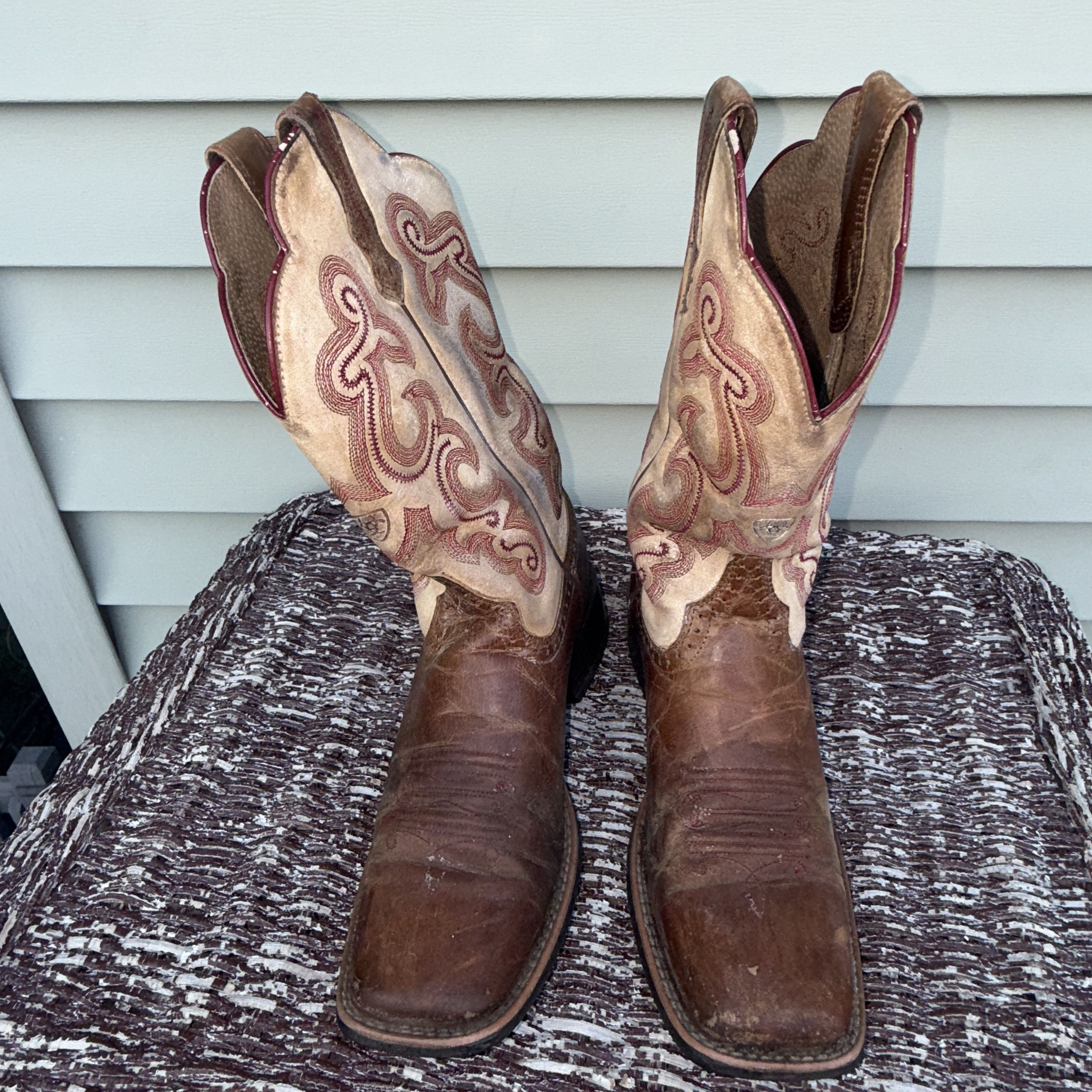 Ariat Ariat Tan and Cream Leather Western Boots Size US 7.5 / IT 37.5 - 3 Thumbnail