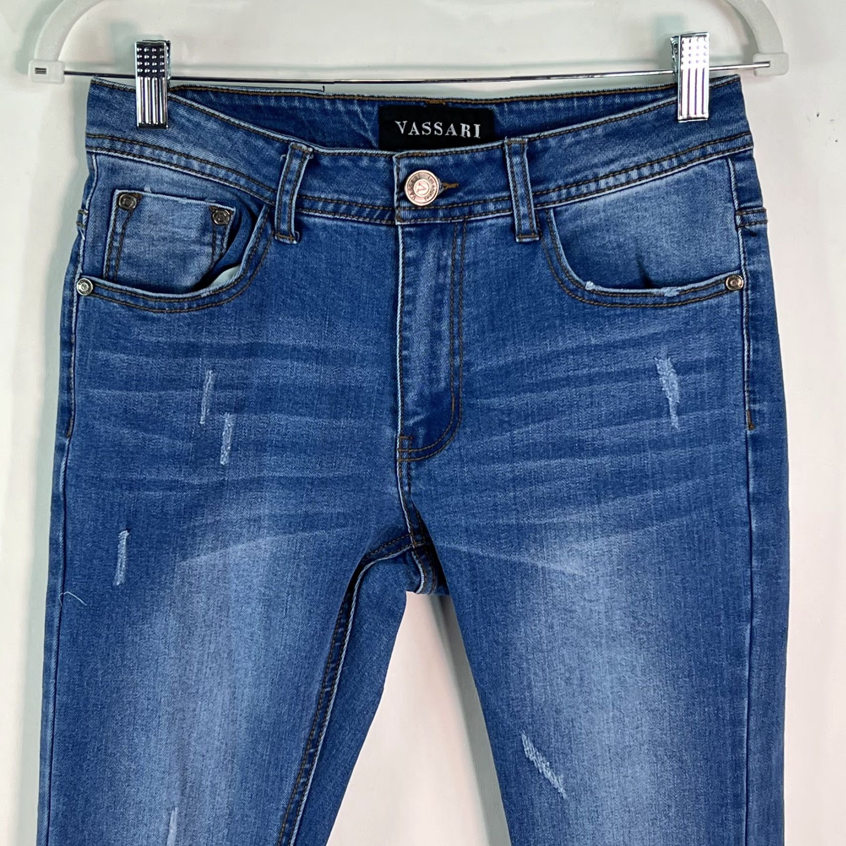 Denime Vassari Jeans Mens Low Rise Distressed Skinny Blue Denim 30x31 5-Pocket Regular Inseam 31 Vintage No Size US 30 / EU 46 - 2 Thumbnail