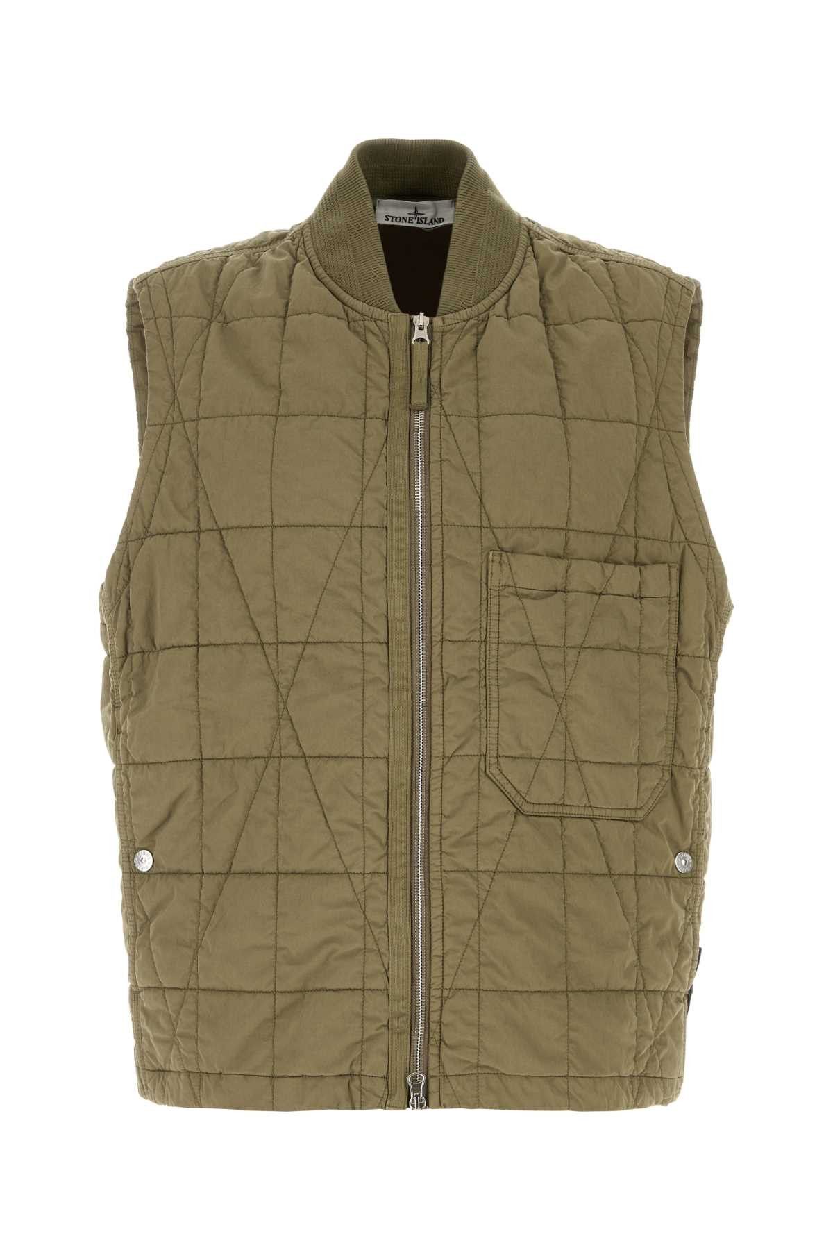 Army Green Cotton Blend Sleeveless Jacket