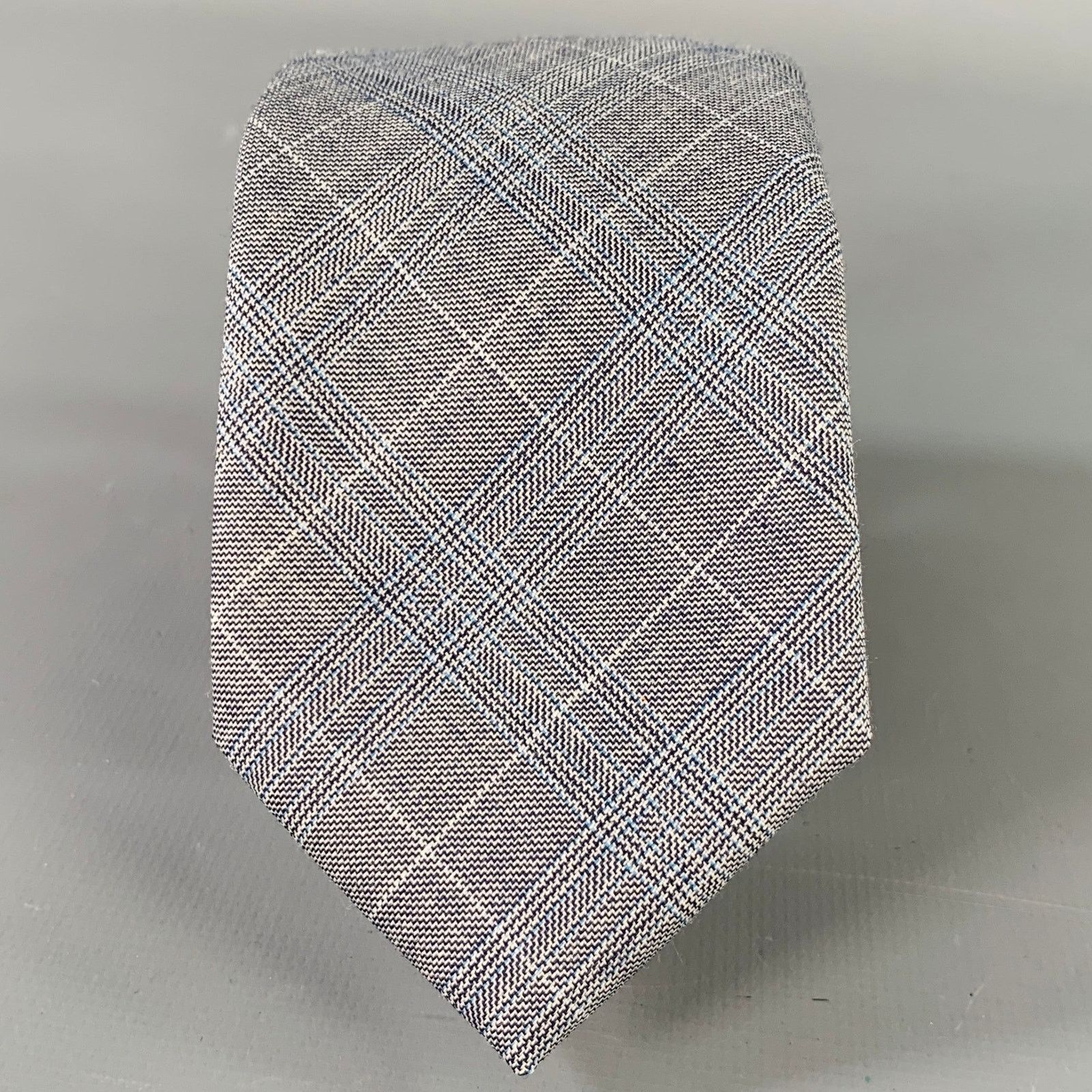 Brooks Brothers Black Fleece BLACK FLEECE Grey White Plaid Wool Skinny Tie Size ONE SIZE - 1 Thumbnail