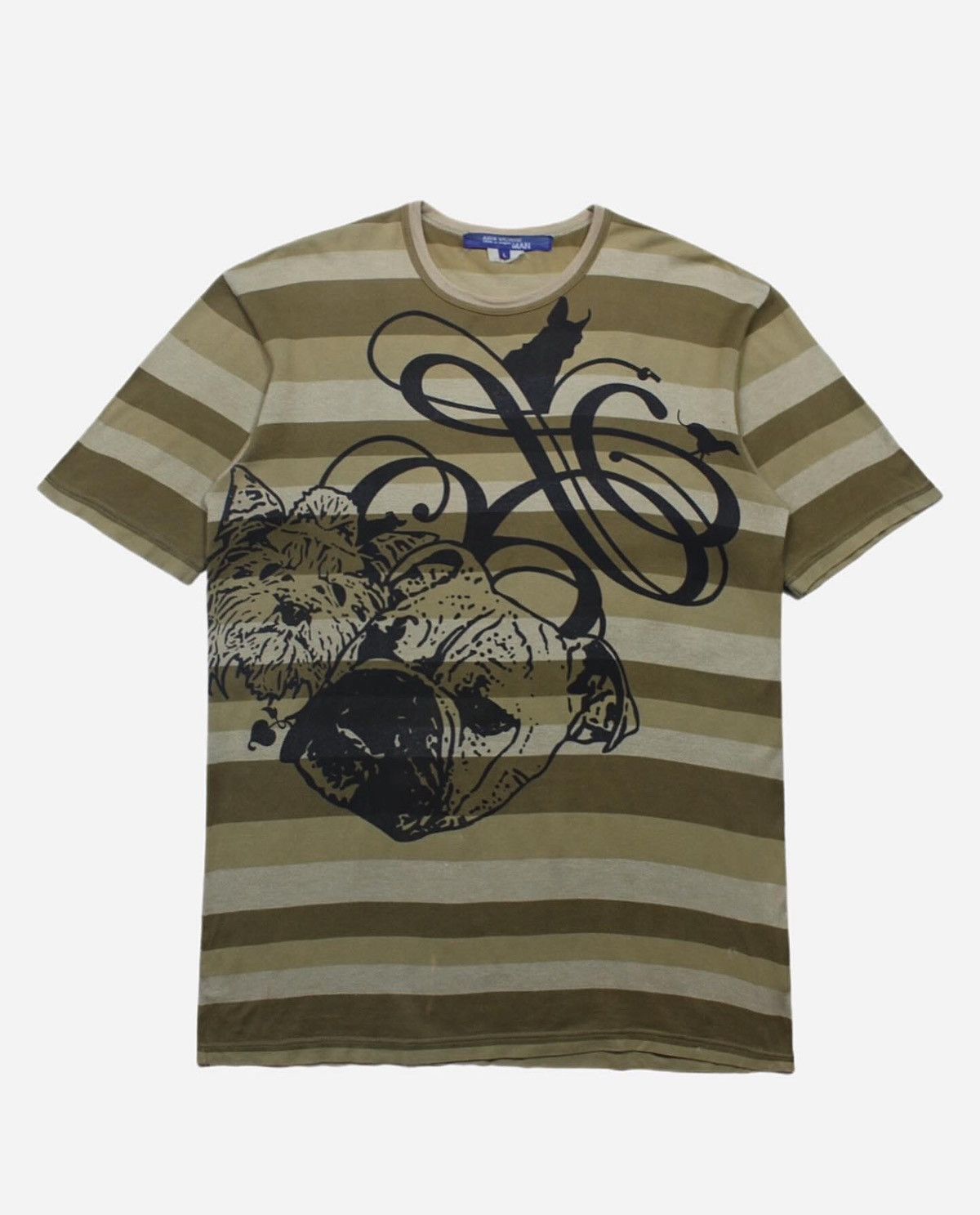 image of Comme Des Garcons By Junya Watanabe Striped Dog T Shirt, Men's (Size Large)