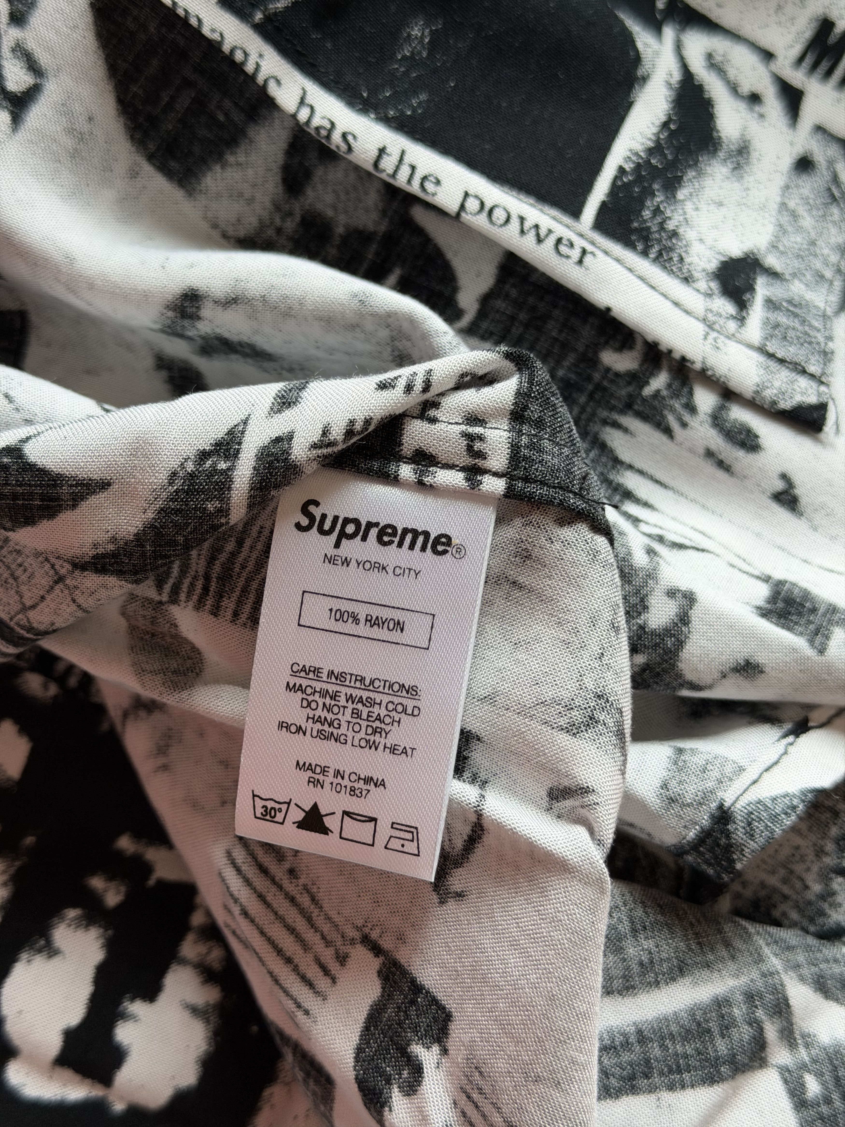 Supreme Suprem Vibrations Rayon Button Up Shirt in White Black Size US XL / EU 56 / 4 - 9 Thumbnail