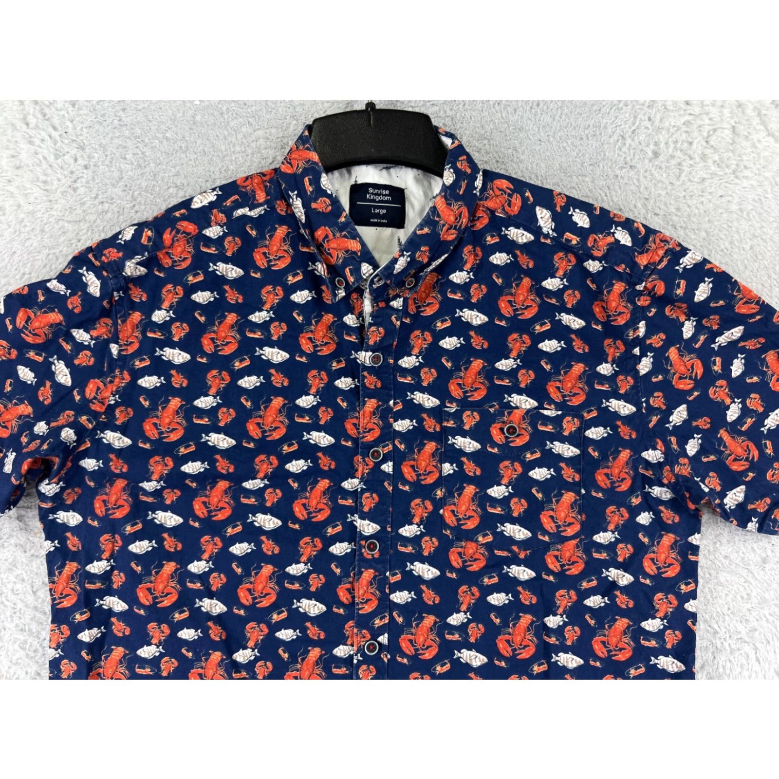 Vintage Sunrise Kingdom Shirt Mens Large Blue Red Lobster Hawaiian Cotton Button-Up Size US L / EU 52-54 / 3 - 4 Thumbnail