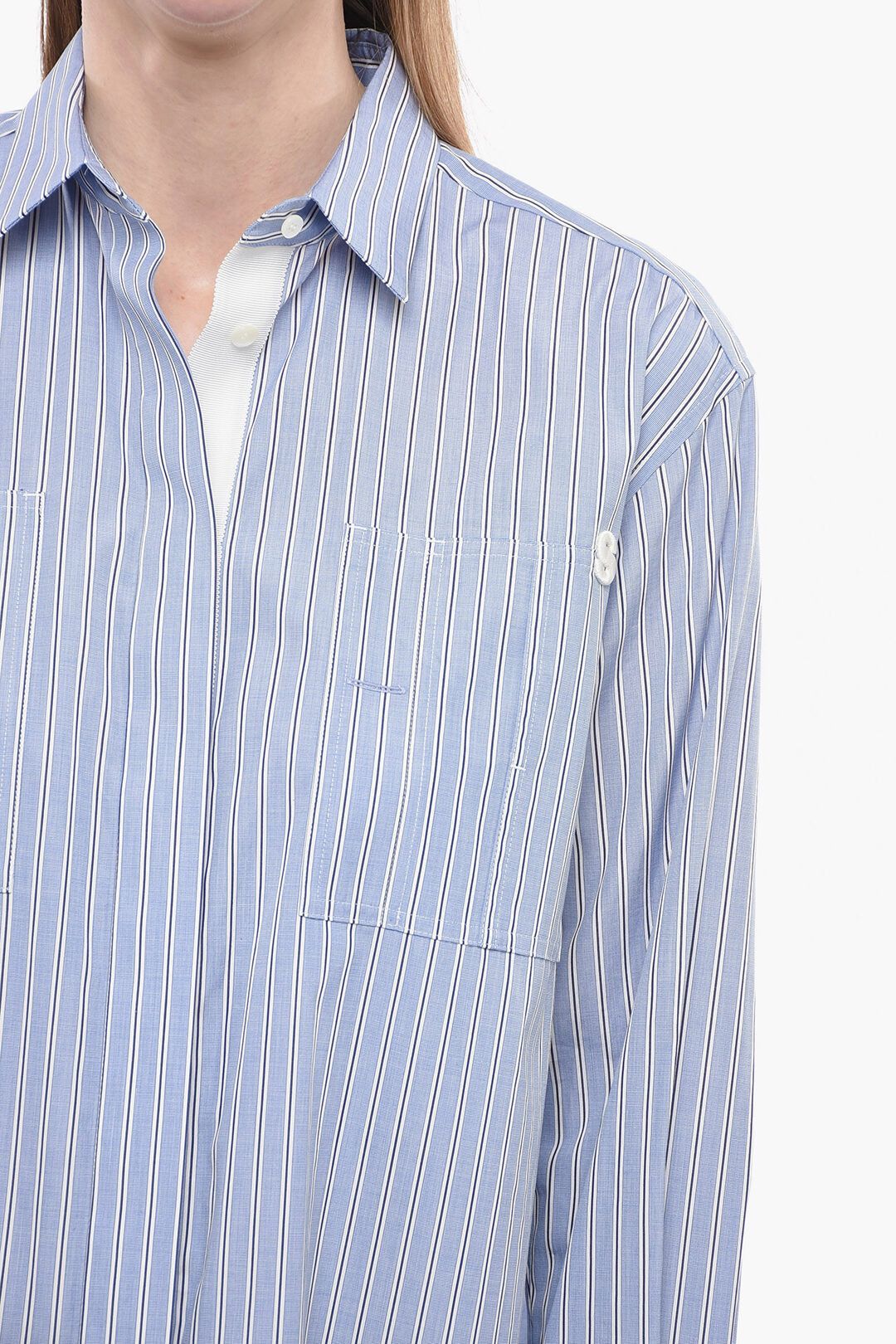 Sacai og1mm0724 Popeline Cotton Long Shirt in Light Blue Size M / US 6-8 / IT 42-44 - 3 Thumbnail