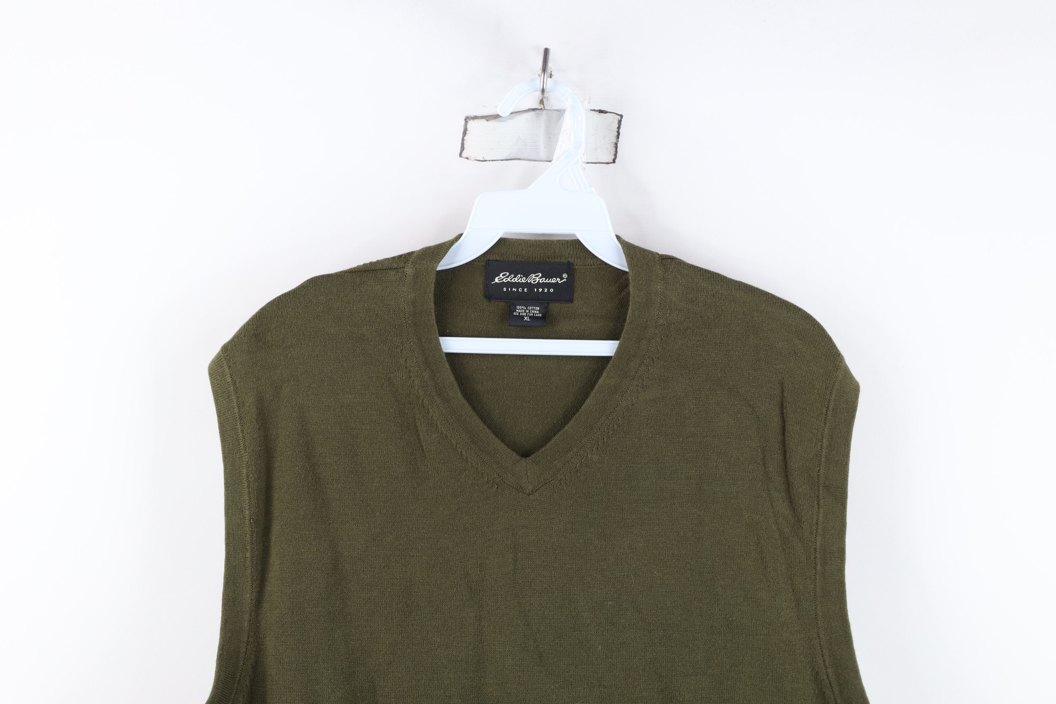 Eddie Bauer Vintage 90s Eddie Bauer Knit V-Neck Sweater Vest Olive Size US XL / EU 56 / 4 - 2 Thumbnail