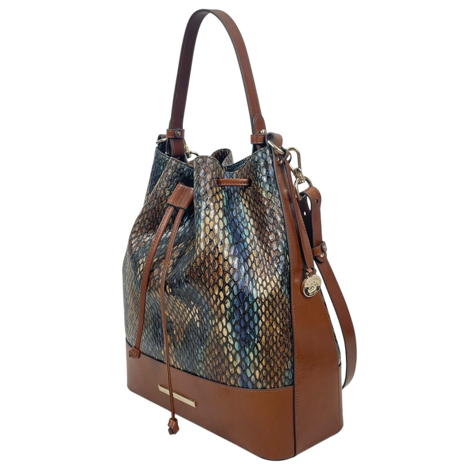 BRAHMIN Brahmin Marlowe Embossed Leather Bucket Bag Bottle Blue Size ONE SIZE - 7 Thumbnail