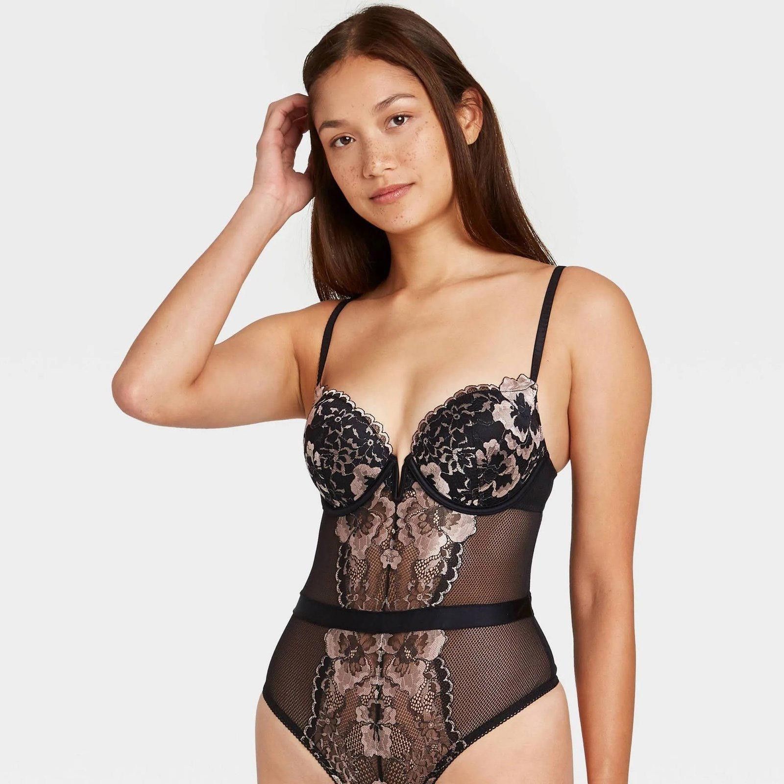 Alden Auden XS Black Floral Lace Mesh Underwire Bodysuit Lingerie Size XS / US 0-2 / IT 36-38 - 1 Thumbnail