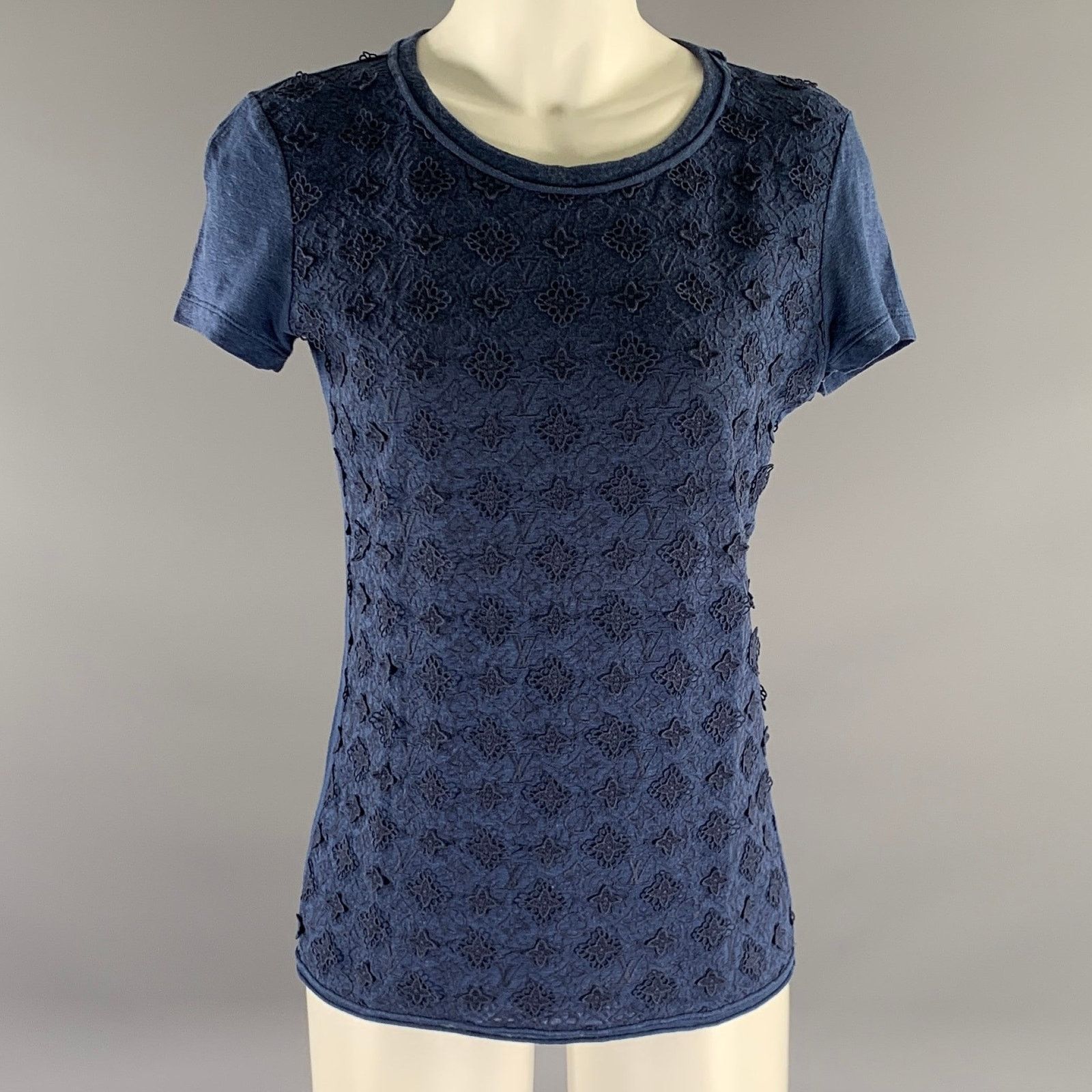 Louis Vuitton LOUIS VUITTON Size S Blue Cotton Blend Monogram T Shirt Size S / US 4 / IT 40 - 1 Thumbnail