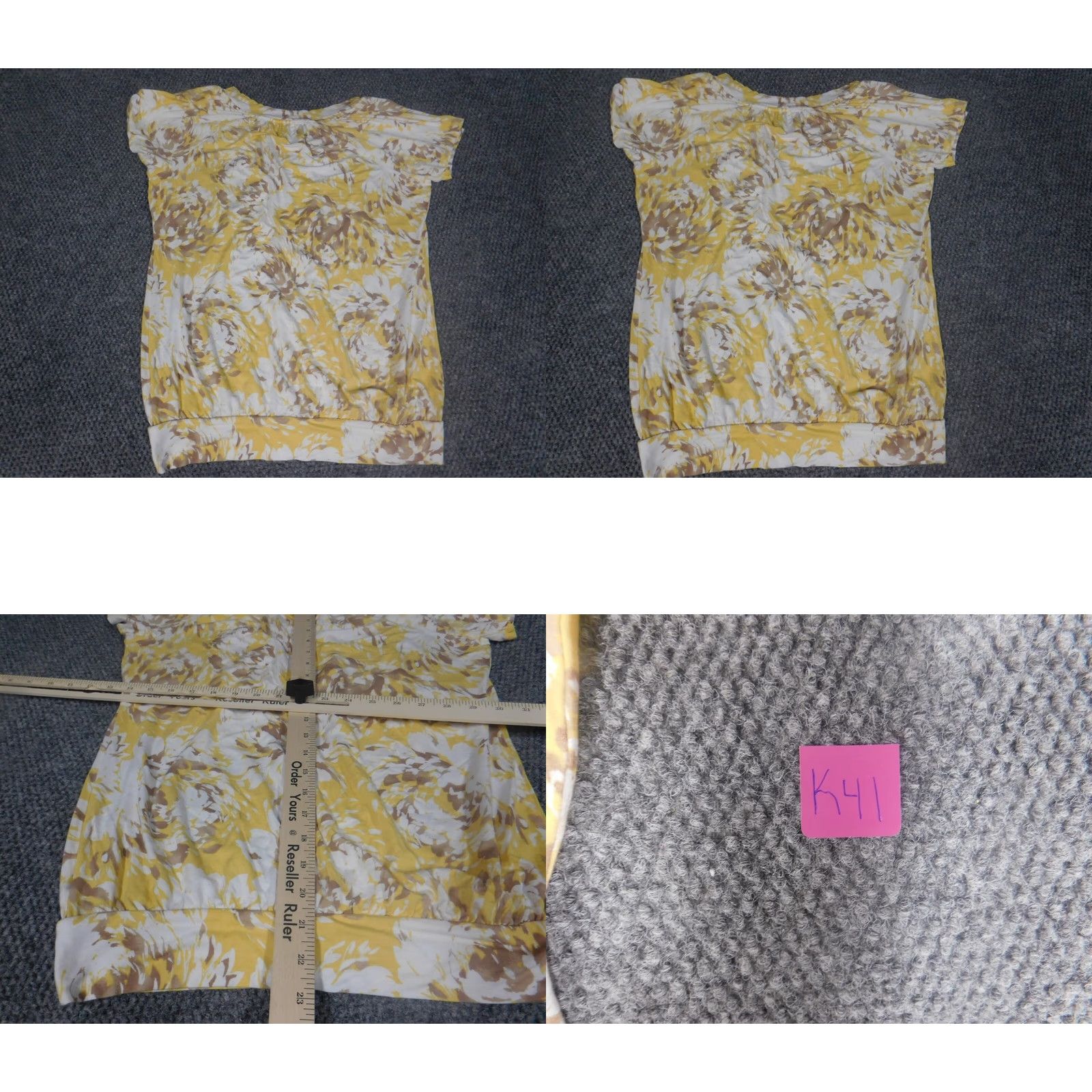 JM Collection JM Collection top Womens Small yellow geometric crew neck pullover blouse stretch knit Short Sleeve Regular fit, Button accents, Casual Size S / US 4 / IT 40 - 8 Thumbnail