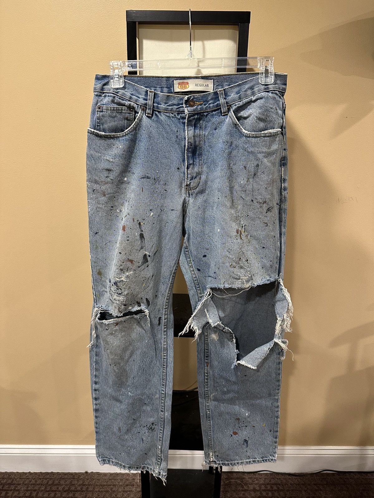 Route 66 × Vintage Vintage Route 66 Painter’s Distressed Thrashed Blue Denim Size US 34 / EU 50 - 3 Thumbnail