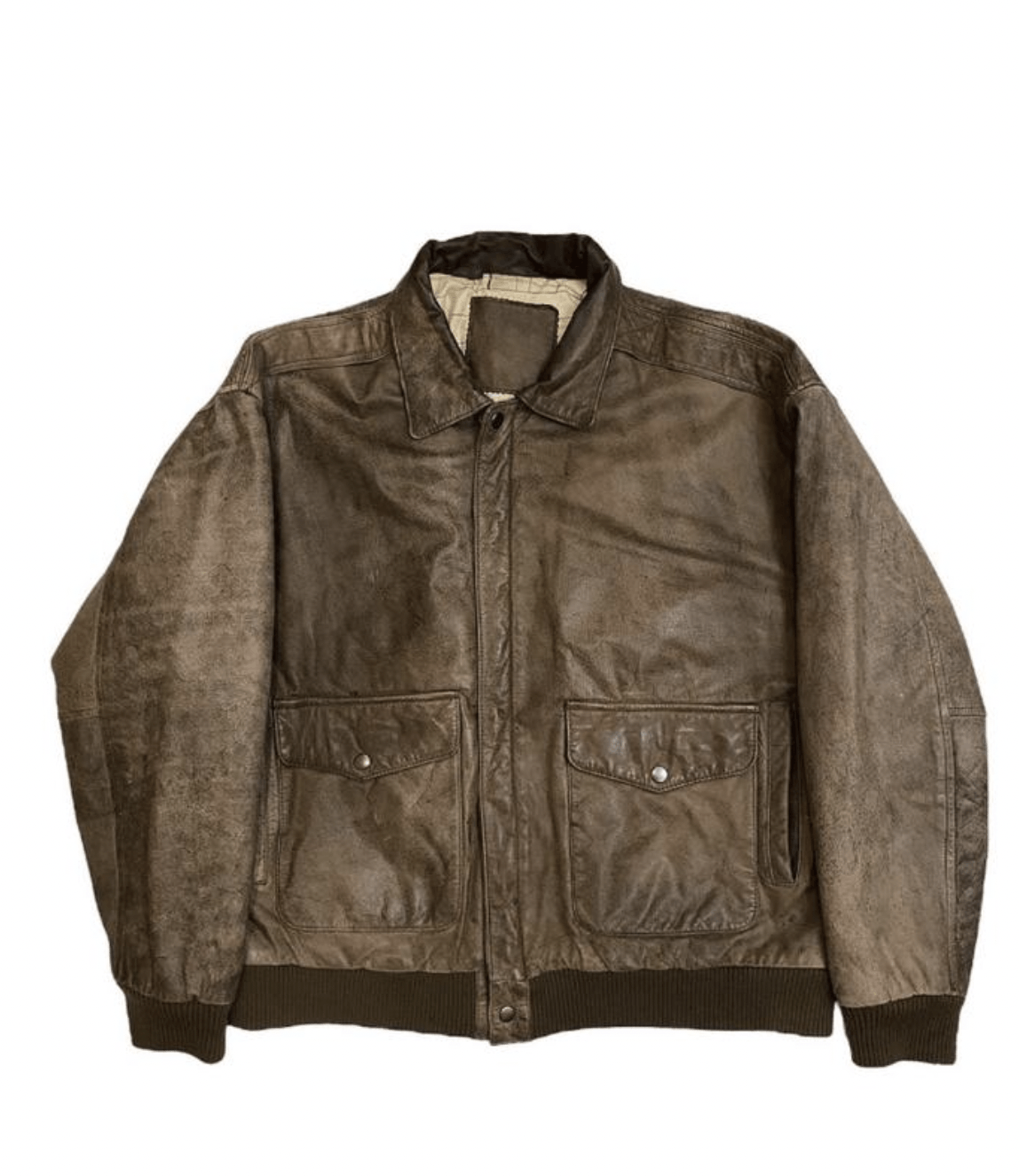 image of Bomber Jacket x Leather Jacket Vintage 90's Oversize Distressed Brown Flight Leather Jacket (Size X