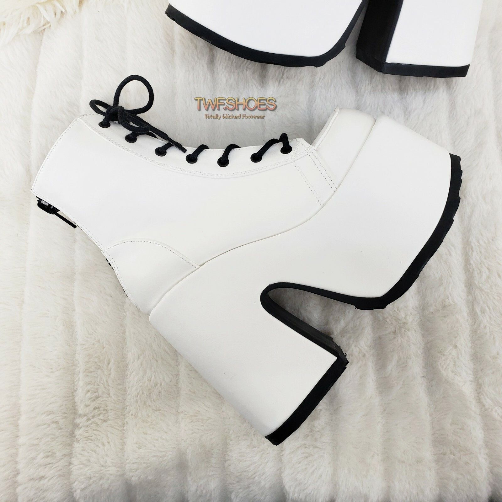 Other Camel 203 Stacked White Matte Platform Goth Punk Ankle Boots Size US 8 / IT 38 - 2 Thumbnail
