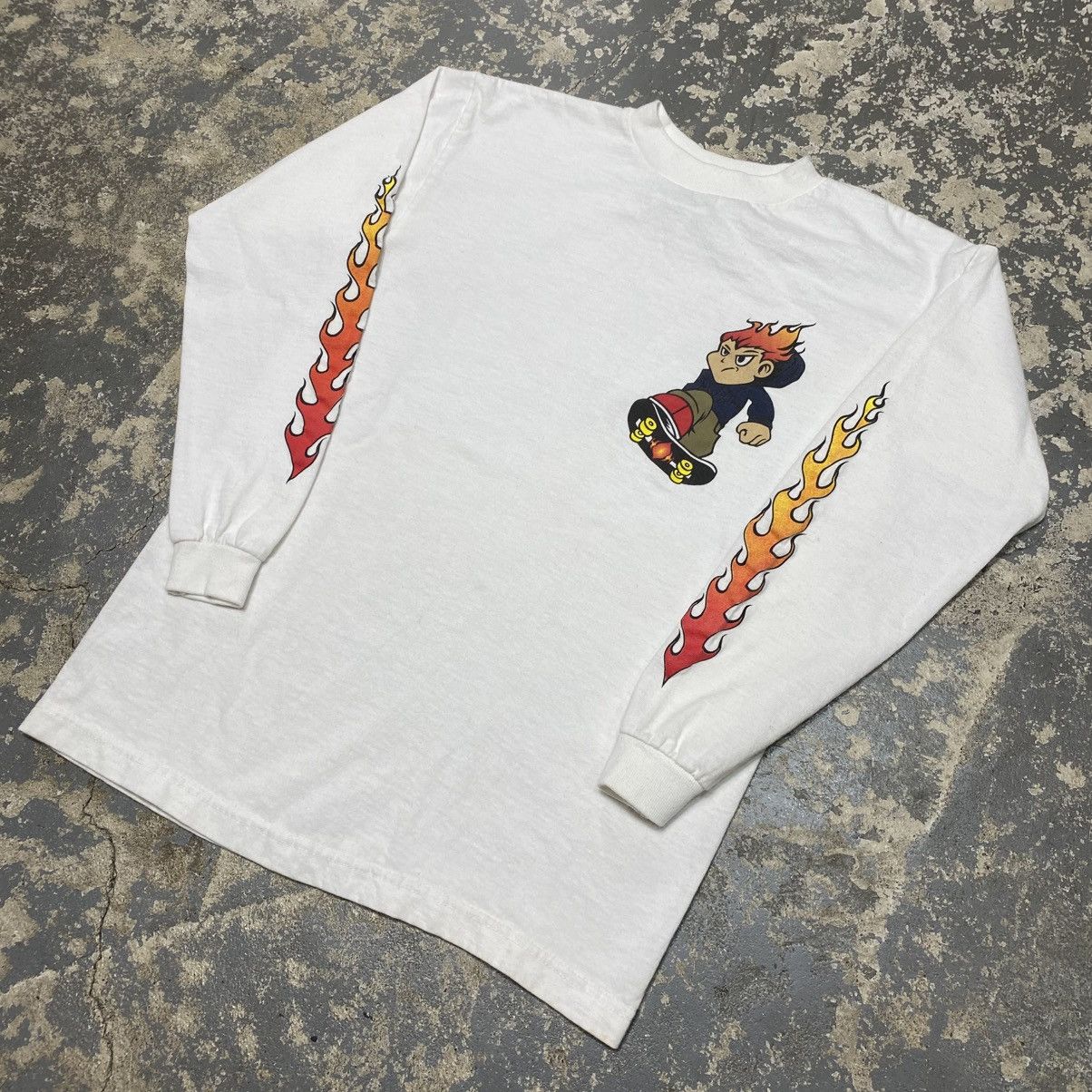 JNCO × Shorty's Skateboards × Vintage Vintage Skateboard Flameboy Flame Sleeve Long Sleeve Tshirt Size US S / EU 44-46 / 1 - 2 Thumbnail