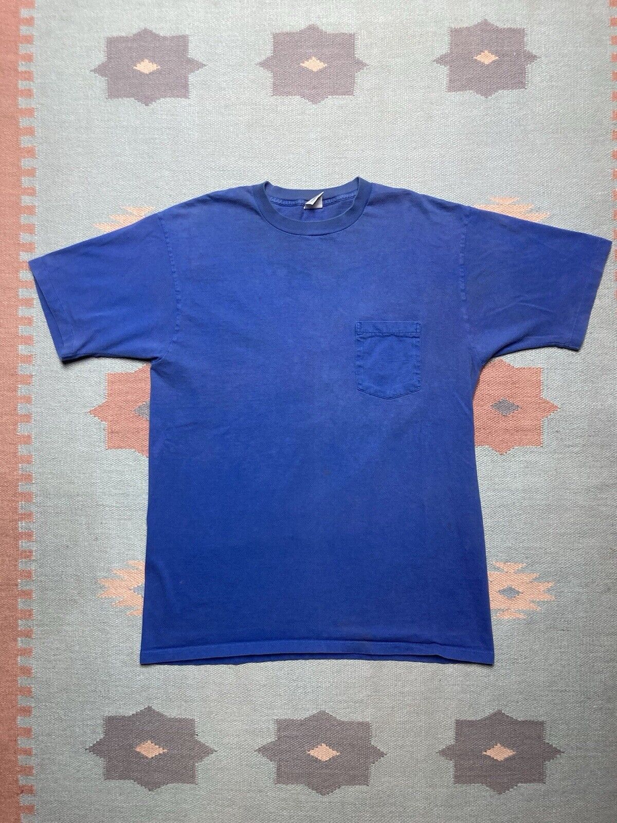 Towncraft VTG 80s pocket t shirt blank blue towncraft cotton XL tall Size US XL / EU 56 / 4 - 1 Thumbnail