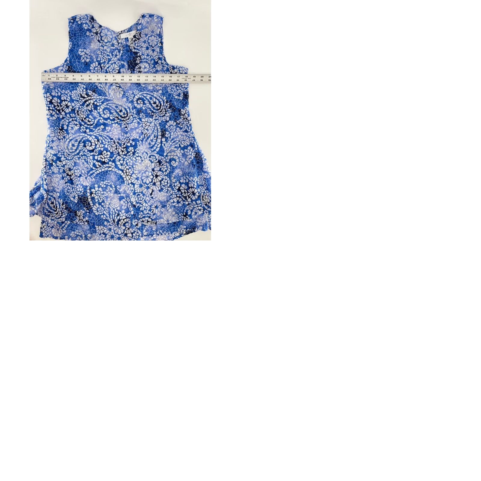 Vintage Fever Tank Top Women Floral Print Lightweight Chiffon Sleeveless Round Neck Button Asymmetrical High Low S Blue Size S / US 4 / IT 40 - 9 Thumbnail