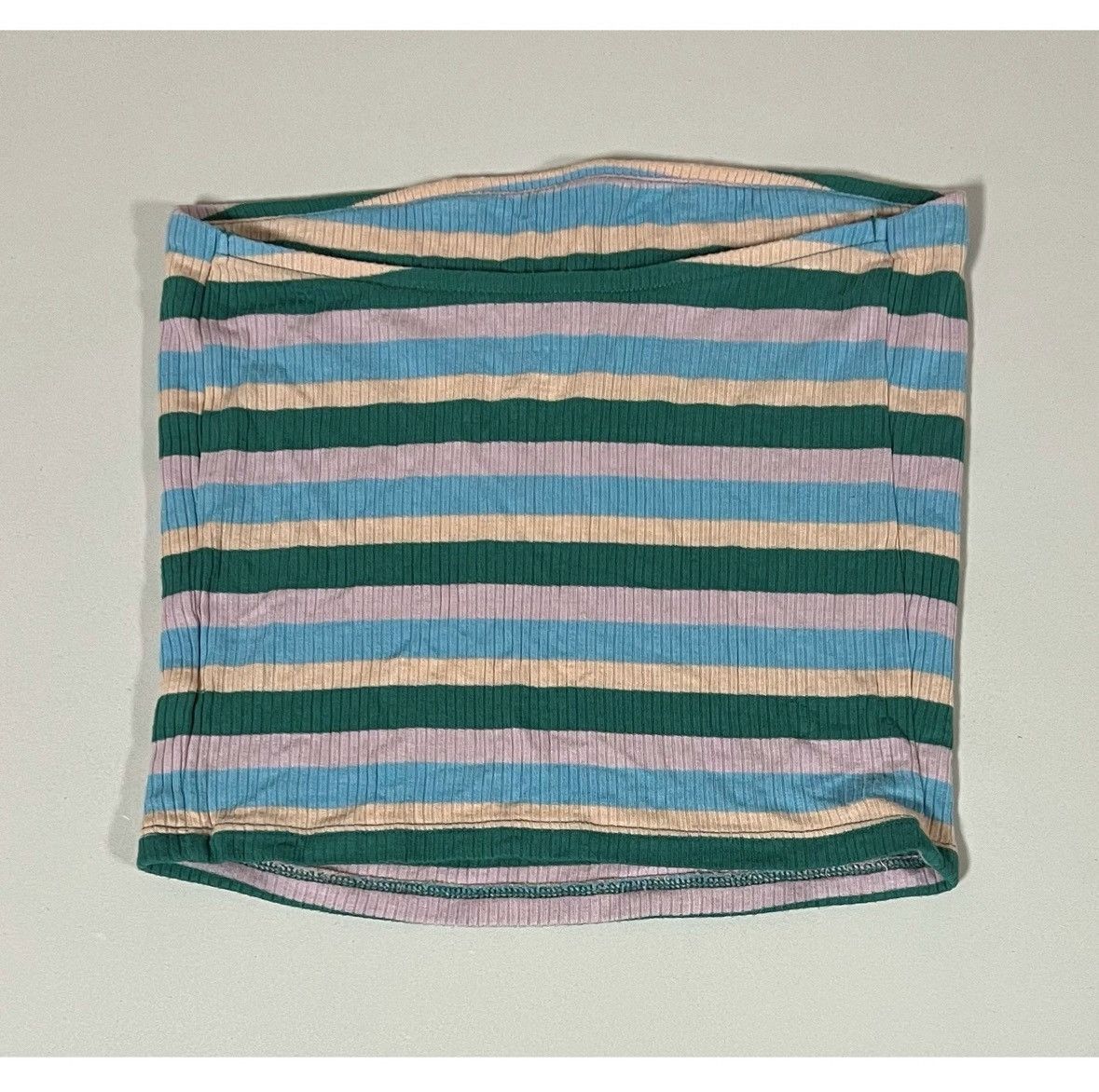 American Eagle Outfitters AE Green Blue Purple Striped Tube Top Shirt Blouse Size S 🩵✨ Size S / US 4 / IT 40 - 3 Thumbnail