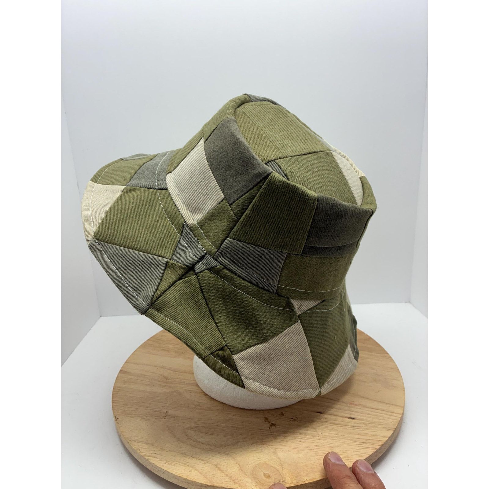 Other Handmade Patchwork Bucket Hat, Olive Green Neutral Hat, Wool Size ONE SIZE - 6 Thumbnail