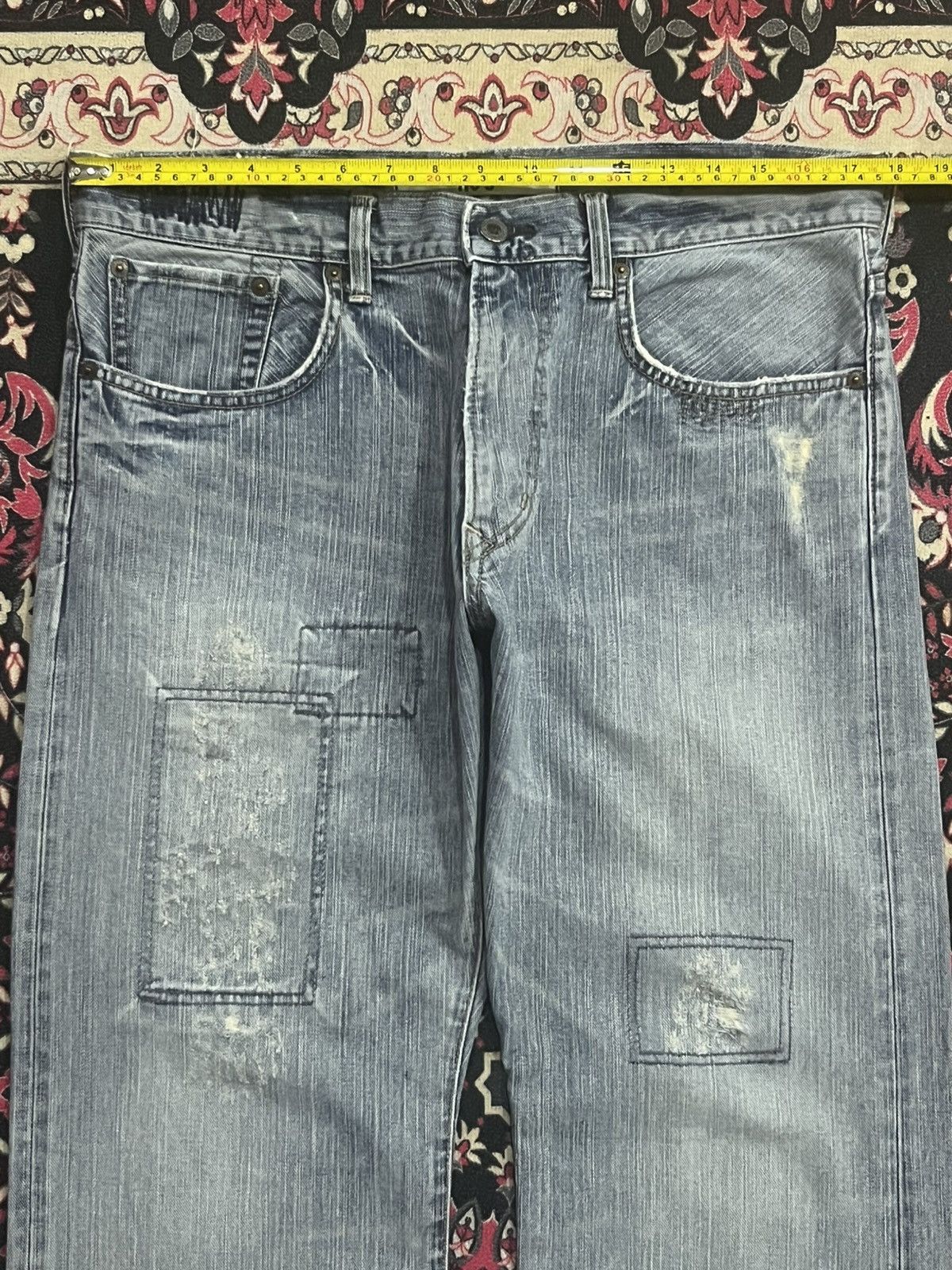 Edwin Vintage Edwin XVS Light Blue Sashiko Patchwork Loose Jeans Size US 34 / EU 50 - 13 Thumbnail