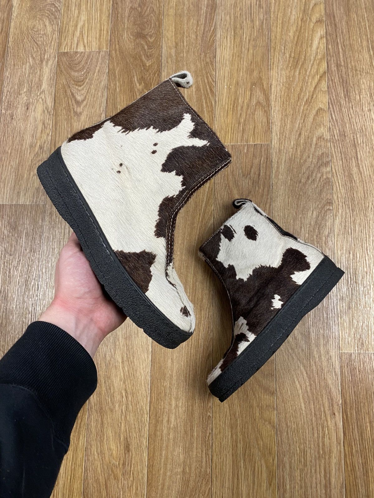Designer × Vintage Ammann Sarnac Animal Print Cowhide Fur Ankle Rubber Boots Size US 9 / IT 39 - 1 Thumbnail
