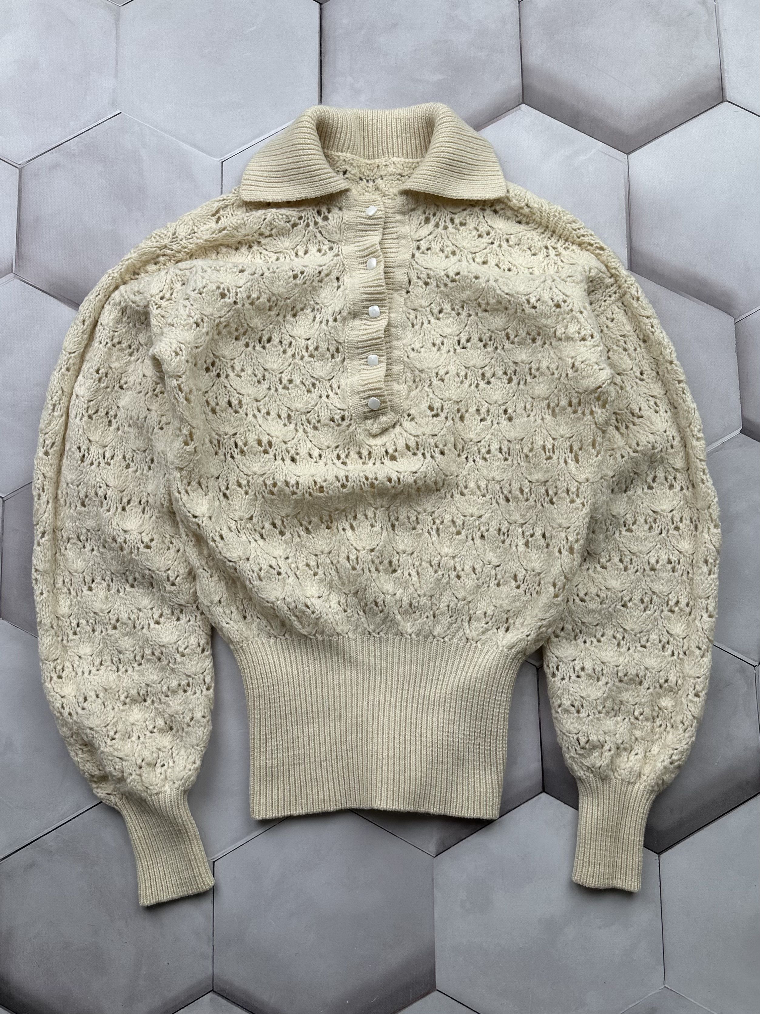 image of Avant Garde Vintage Knit Retro Sweater in Beige, Women's (Size Medium)