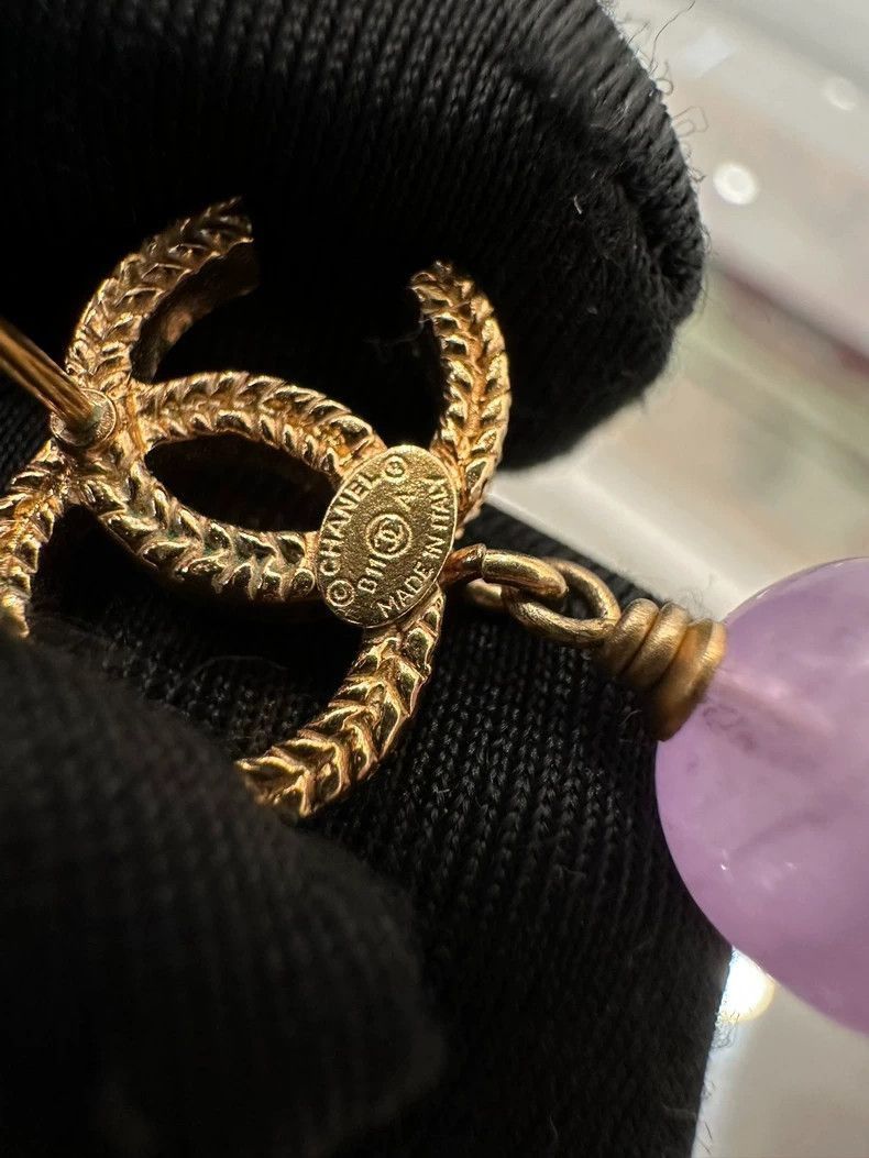 Chanel Chanel Purple Glass Gold Double C Earrings Size ONE SIZE - 4 Thumbnail