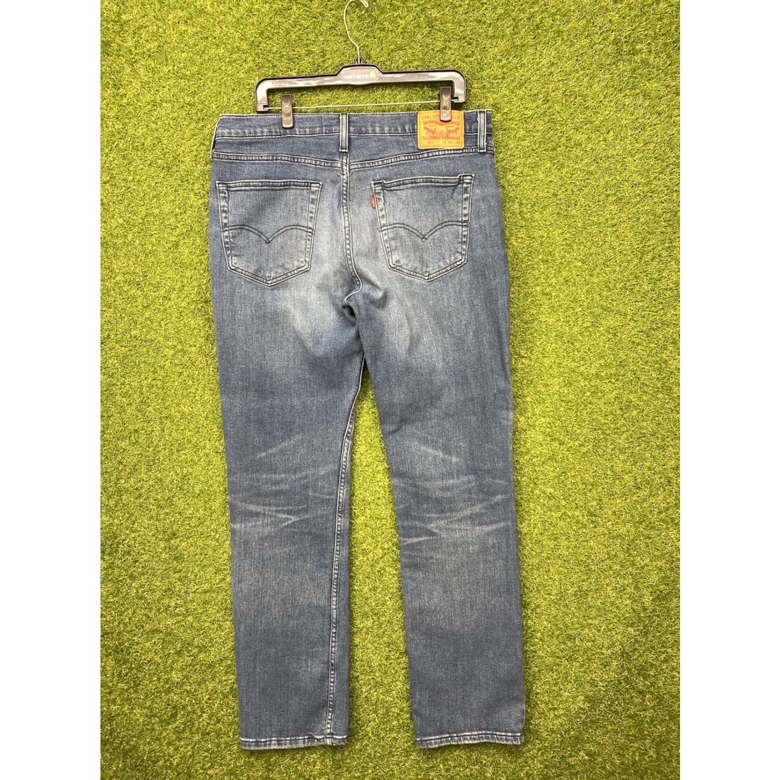 Levi's Levis Jeans Mens 36x34 Slim Straight Whiskered Fade Medium Wash Blue Y2K Size US 36 / EU 52 - 2 Thumbnail