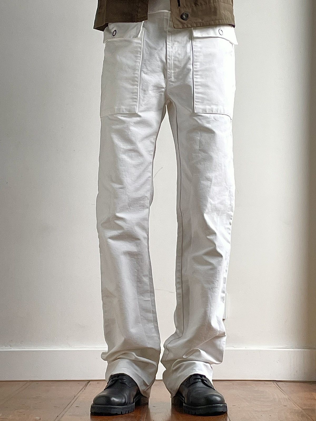 Pre-owned Maison Margiela Martin Margiela Fw05 Heavy Cotton Cargo Pockets Pants In White