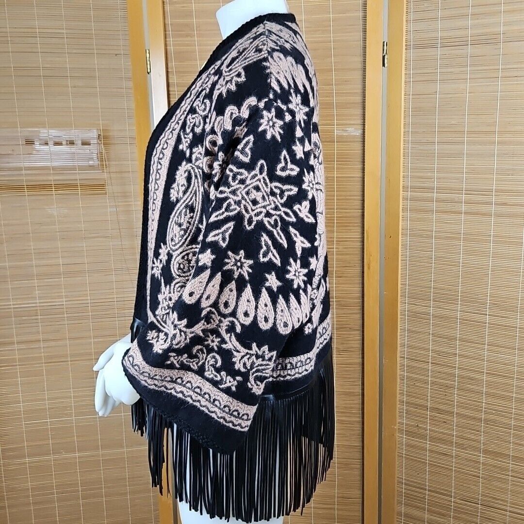 Chicos Chicos Fringe Ruana Wrap Sweater Coat Womens S/M Brown Black Size S / US 4 / IT 40 - 3 Thumbnail