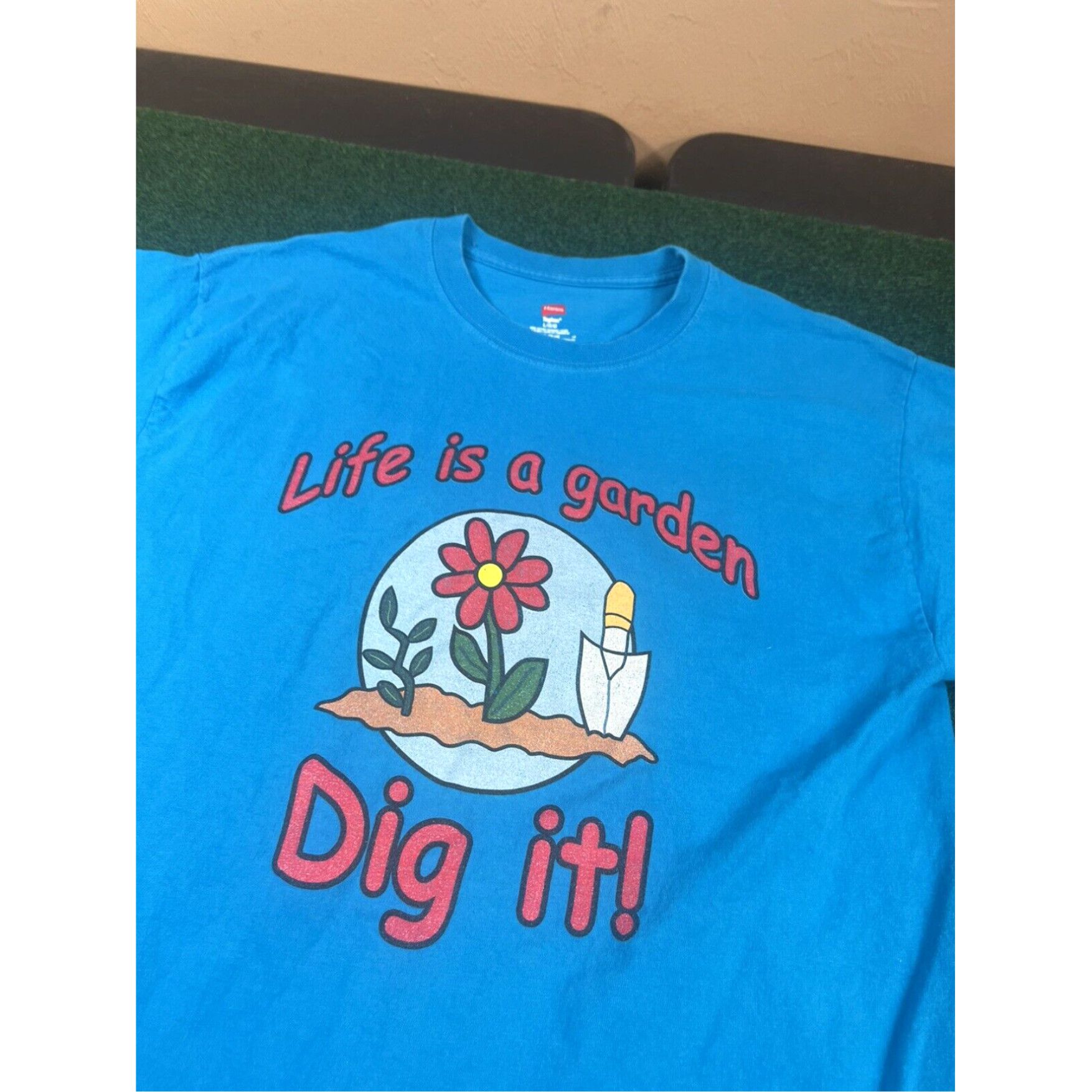 Hanes Life is a Garden Dig it T shirt size Large blue see photos for measurements Size L / US 10 / IT 46 - 4 Thumbnail