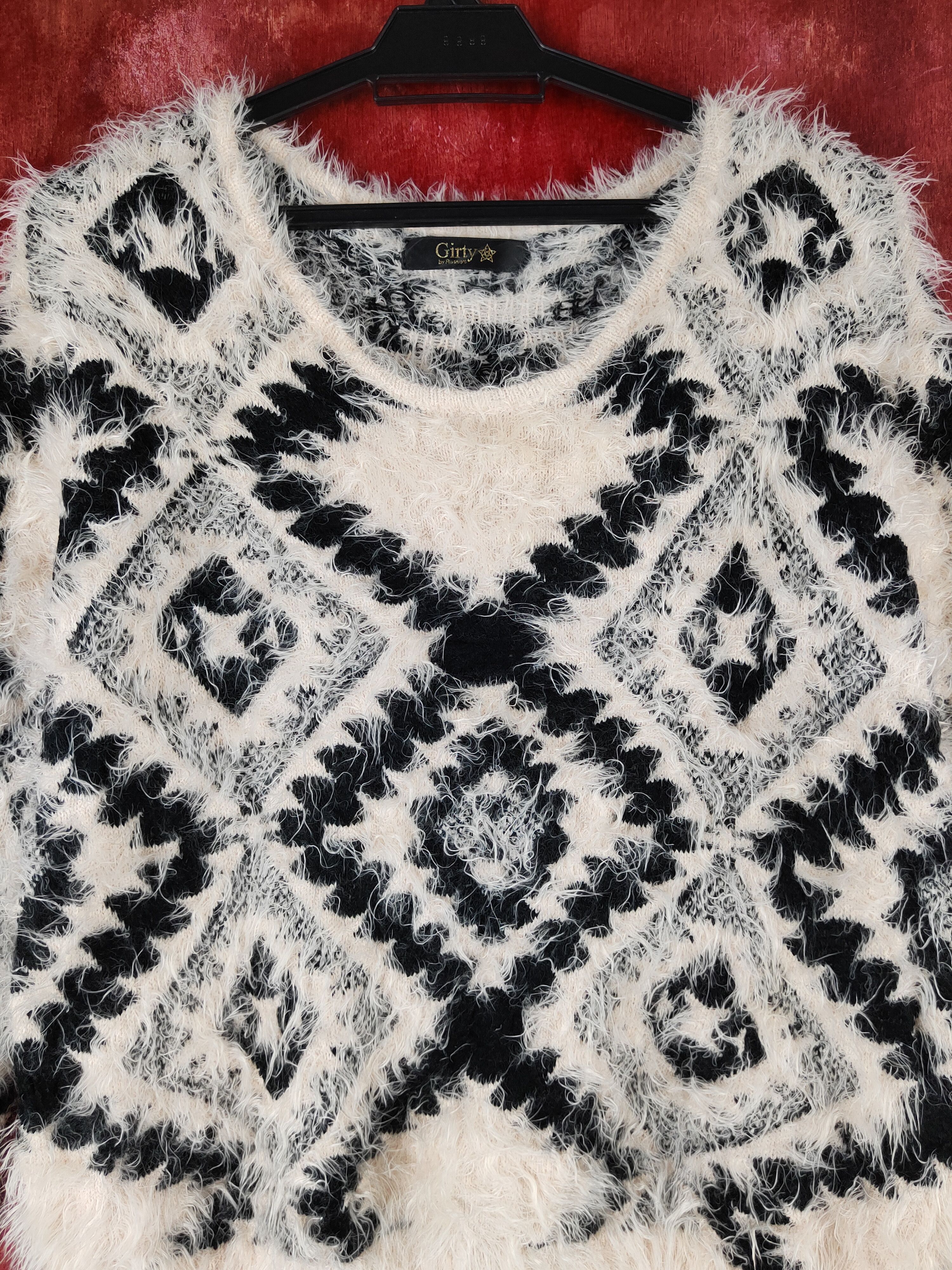 Homespun Knitwear Girty Black Beige Shag Shaggy Fur Mohair Knitwear #S2158 Size M / US 6-8 / IT 42-44 - 2 Thumbnail