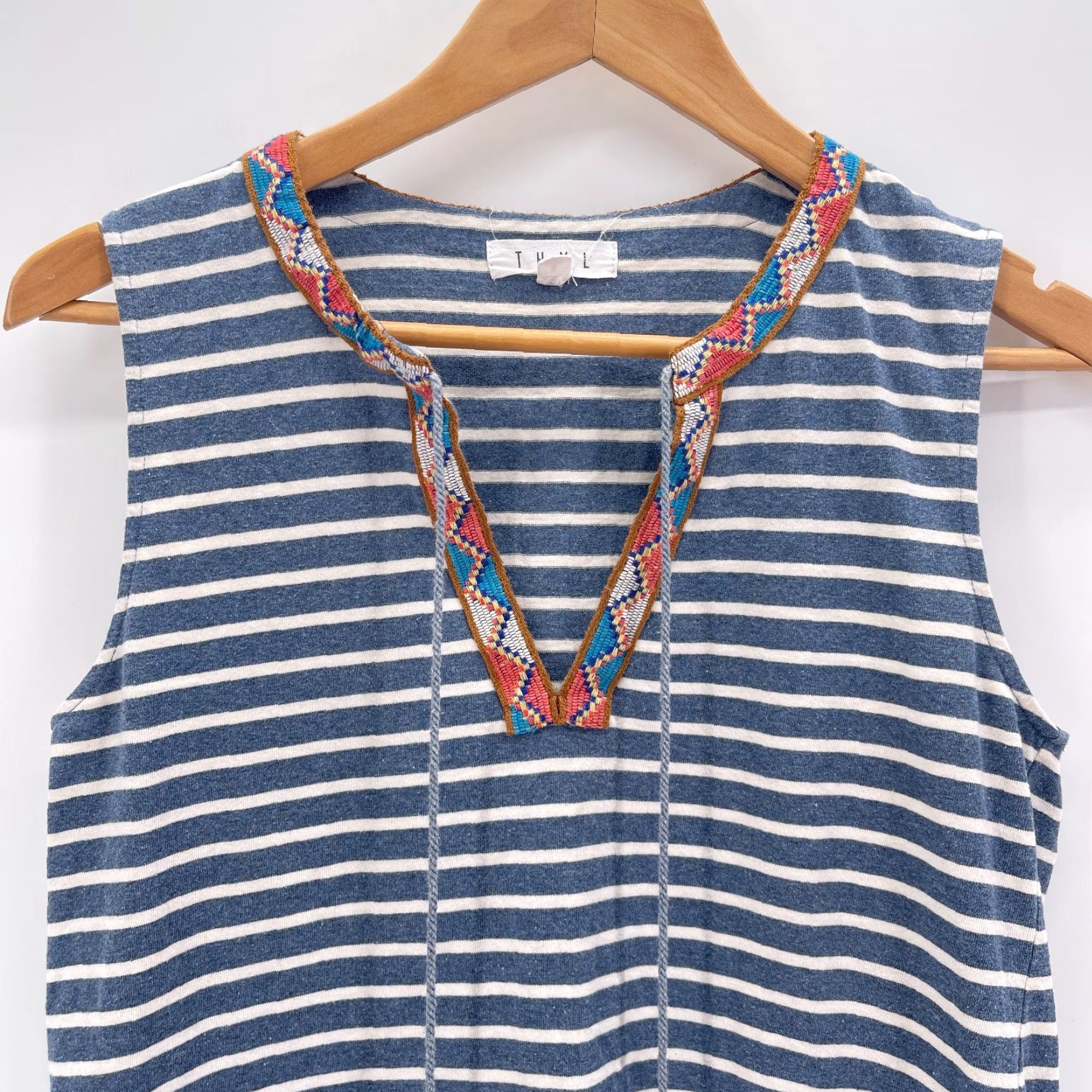 Vintage VINTAGE THML Womens Small Tank Top Blue Stripe Aztec Detail Boho Summer Casual Size S / US 4 / IT 40 - 6 Thumbnail