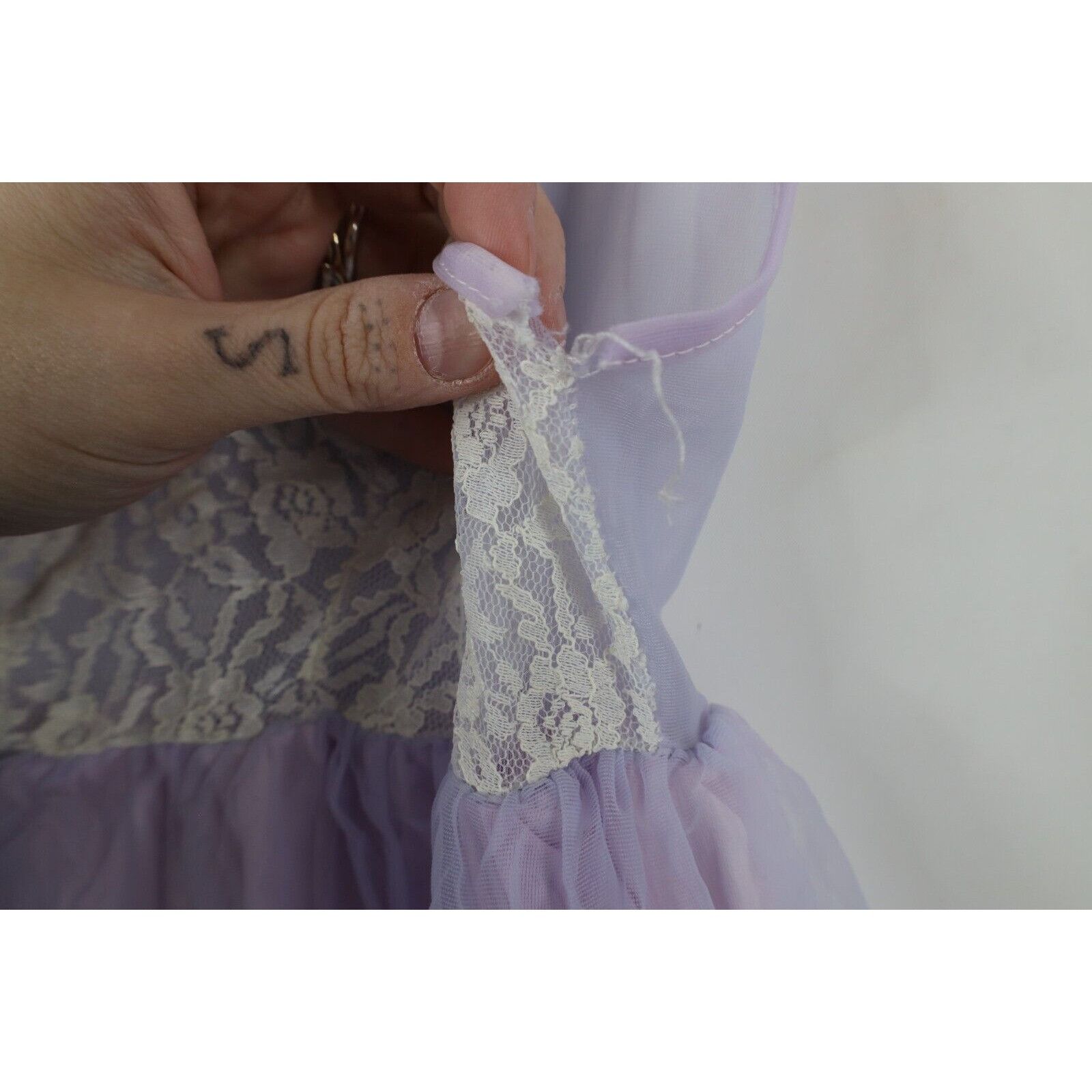 Vintage Vintage 60s 70s Baby Doll Chiffon Lace Flower Night Gown Size M / US 6-8 / IT 42-44 - 9 Thumbnail