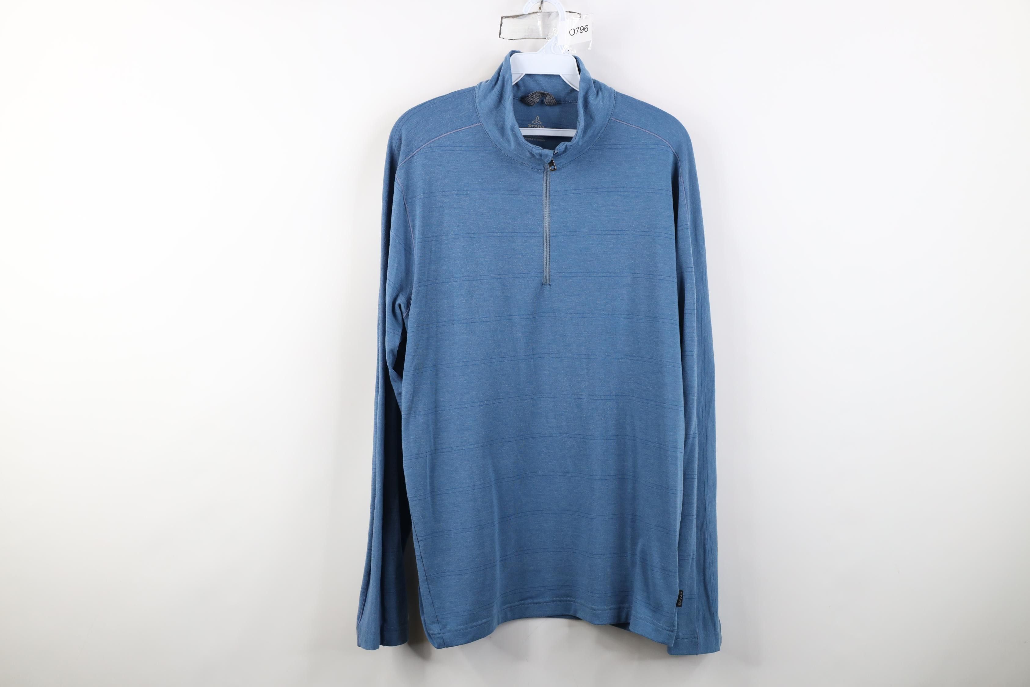 Prana prAna Breathe Striped Knit 1/4 Zip Pullover Jacket Top Blue Size US M / EU 48-50 / 2 - 1 Thumbnail