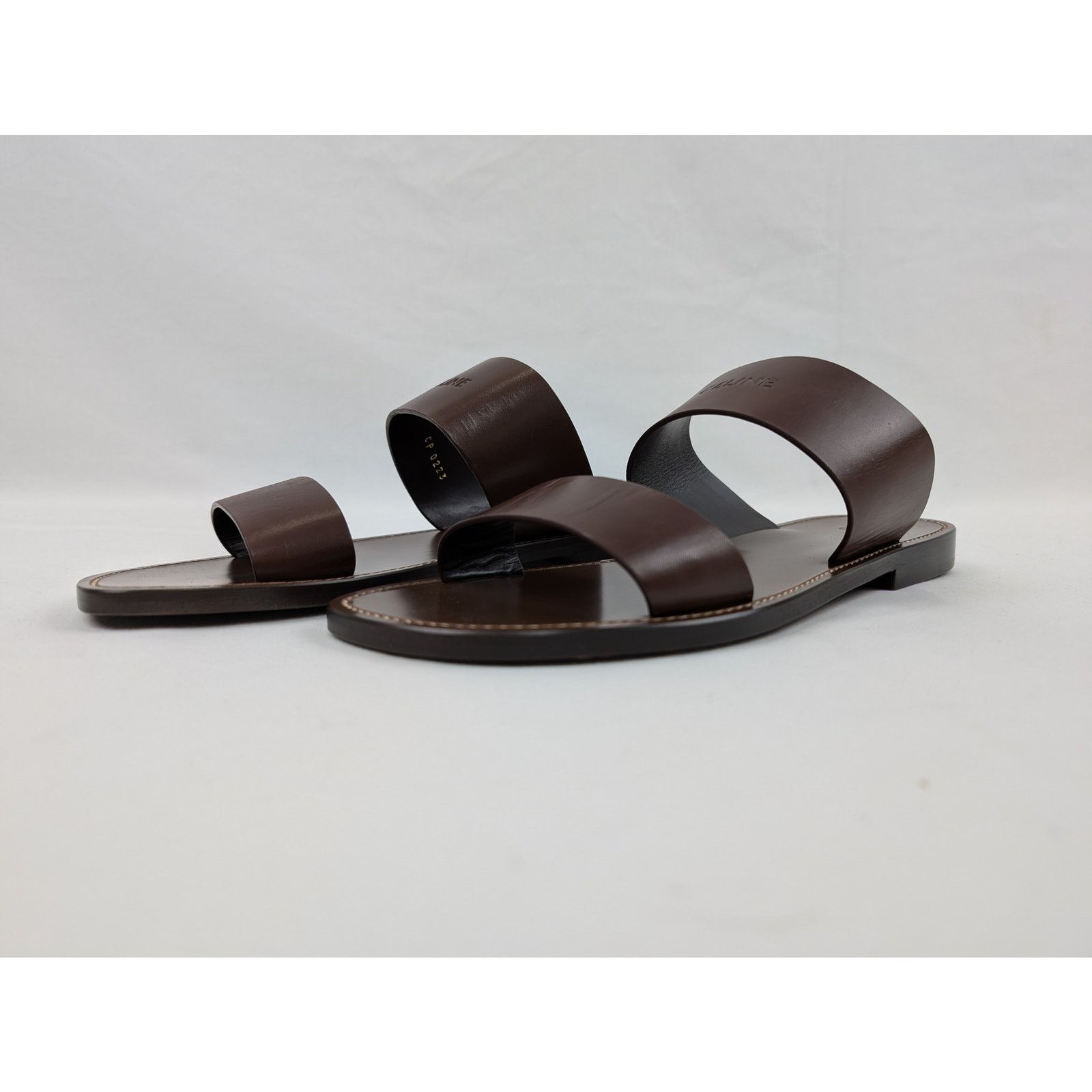 Celine o1rshd1 Calfskin-Vegetal Tanning Slides Slipper Dark Brown Size US 11 / EU 44 - 7 Thumbnail
