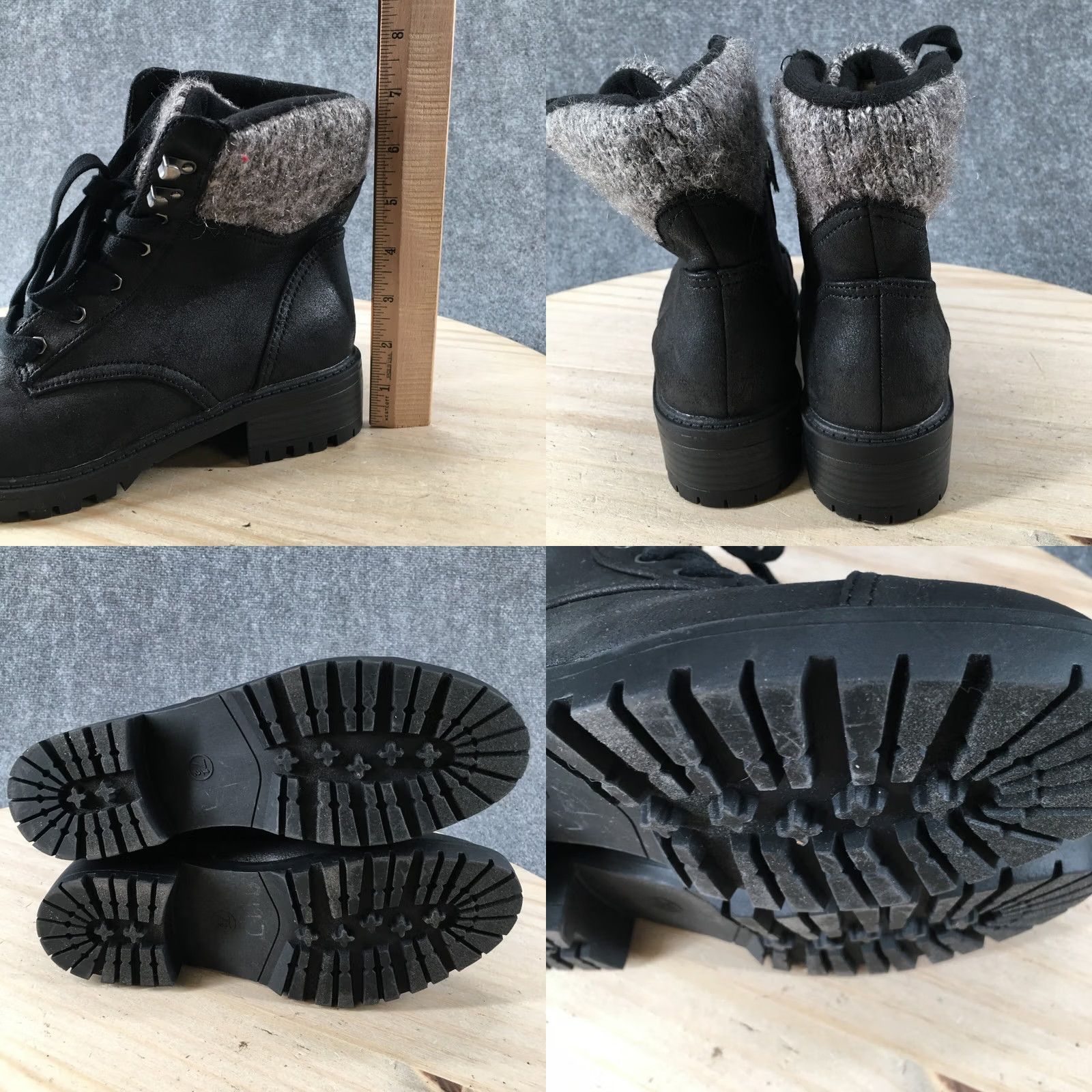 Vintage Universal Thread Boots Womens Cap Toe Ankle Booties Black Leather Lace Up 7.5 Medium Heel Boots Womens (7.5) Black Cap Toe Leather Ankle Booties Size ONE SIZE - 8 Thumbnail