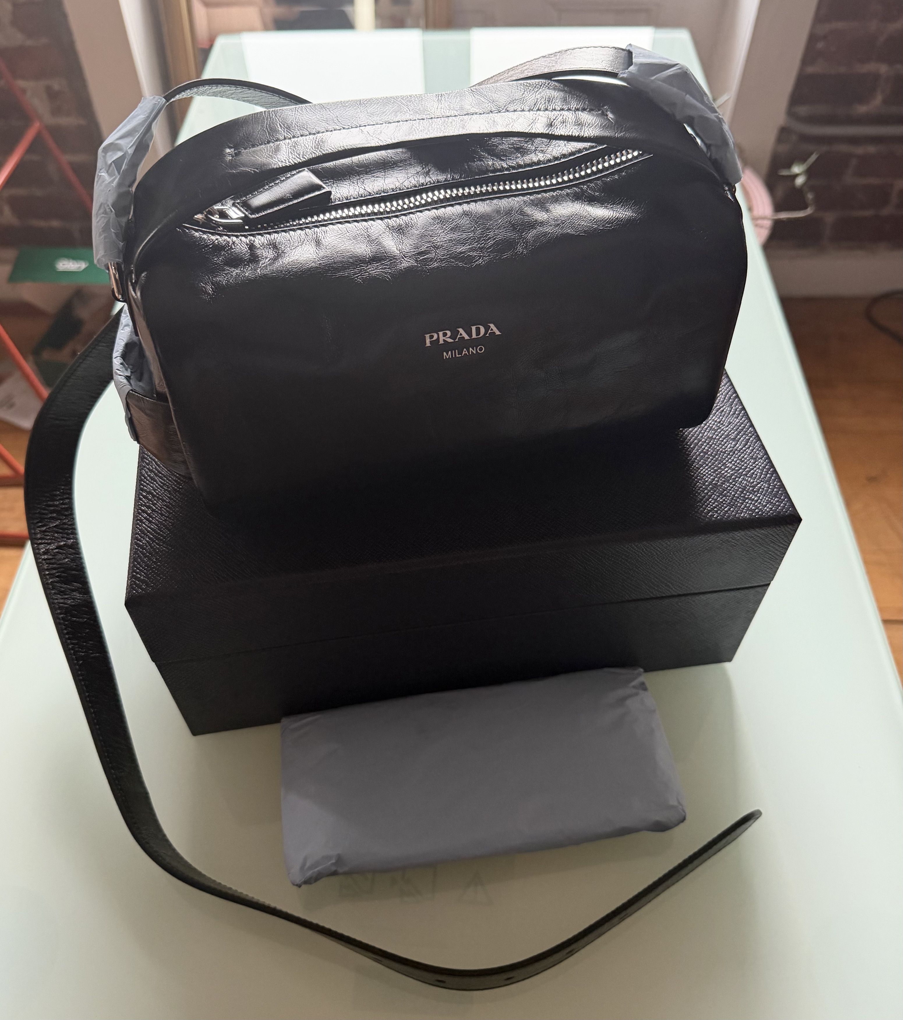 Prada Prada Black Leather Shoulder Bag MSRP $2,550 Size ONE SIZE - 8 Thumbnail