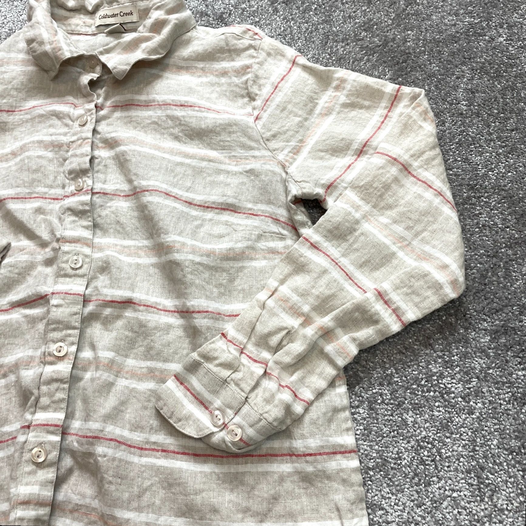 Coldwater Creek Coldwater Creek Button-Up Shirt Womens Small Brown Linen Striped Long Sleeve Collared Button Front - Mens? Size S / US 4 / IT 40 - 2 Thumbnail