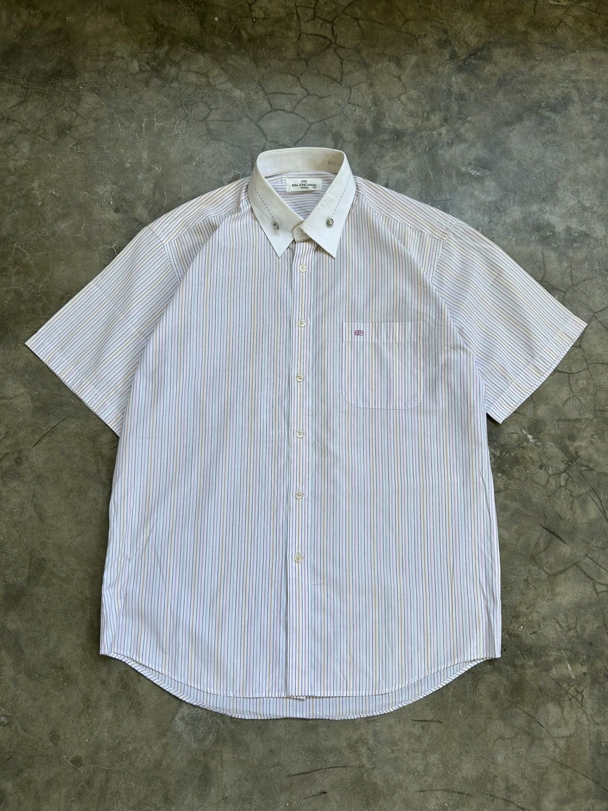 Balenciaga Vintage Balenciaga Stripe Short Sleeve Button up Shirt Size US L / EU 52-54 / 3 - 1 Thumbnail