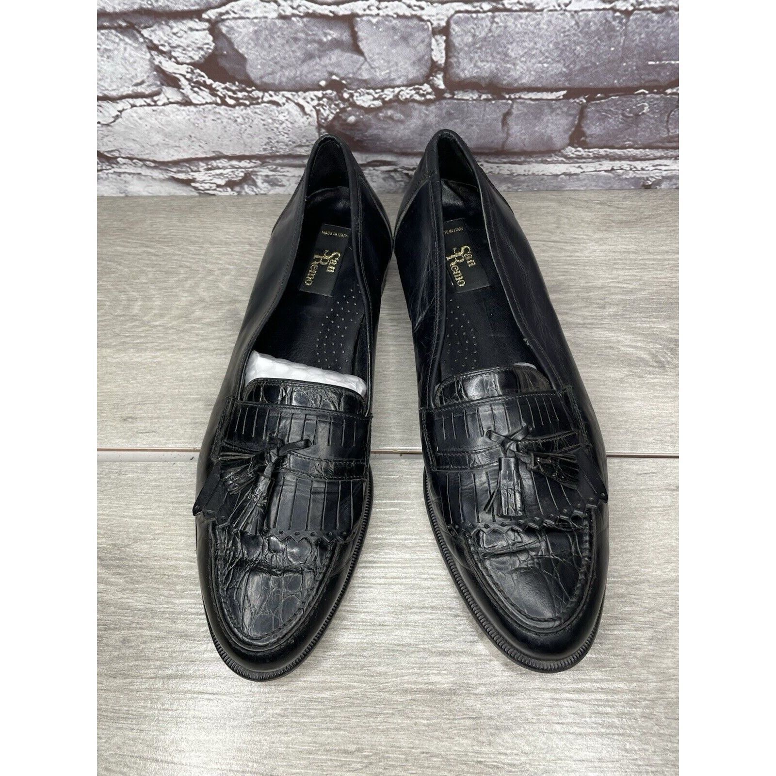 Other San Remo Black Leather Croc Kilte Tassel Dress Loafers Men S Size US 9.5 / EU 42-43 - 2 Thumbnail