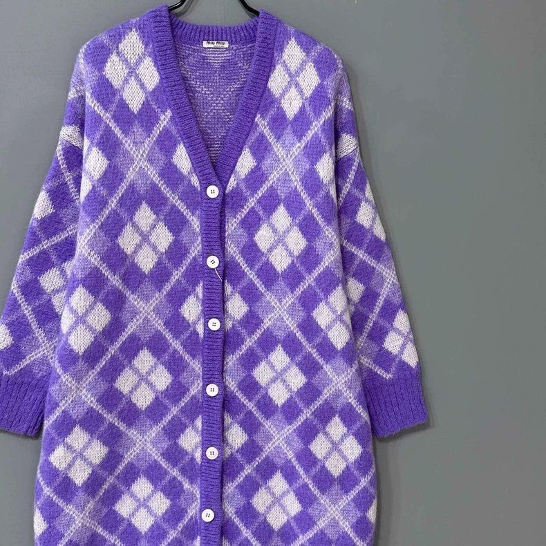 Prada Purple Diamond Pattern Knitted Cardigan-2506 Size M / US 6-8 / IT 42-44 - 2 Thumbnail