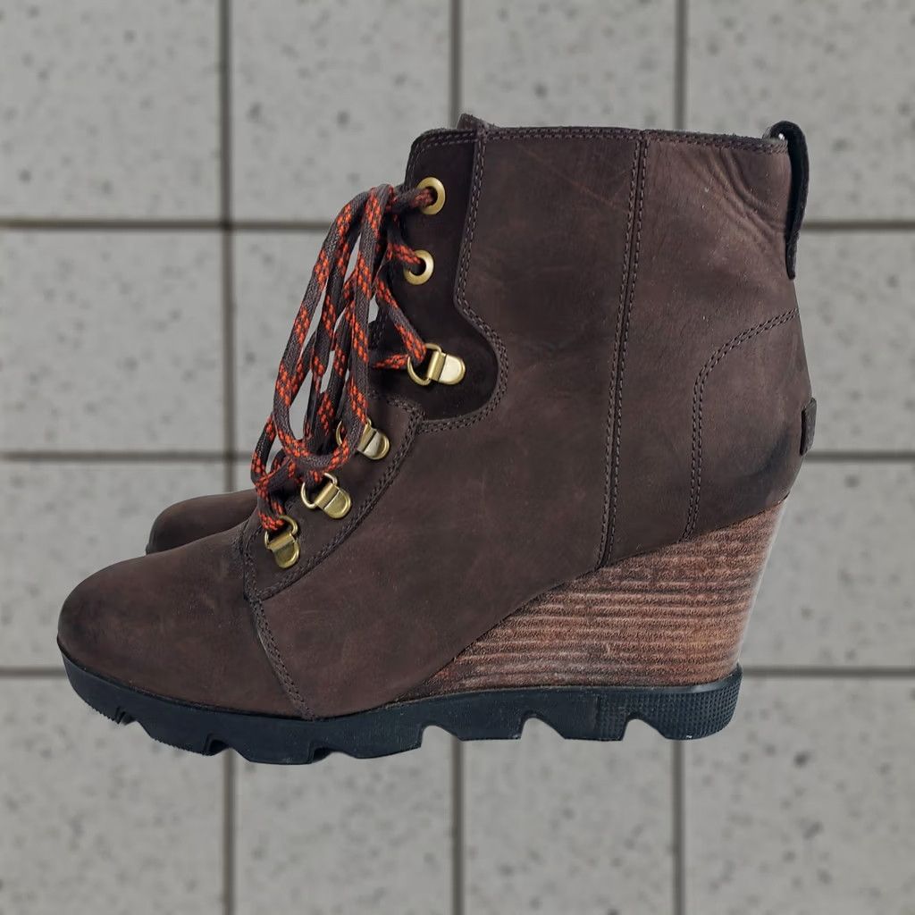 SOREL Sorel Womens Bootie Brown Leather Wedge Lug Sole Ankle Booties Women US 10 UK 8 EU 41 Size US 8 / IT 38 - 1 Thumbnail